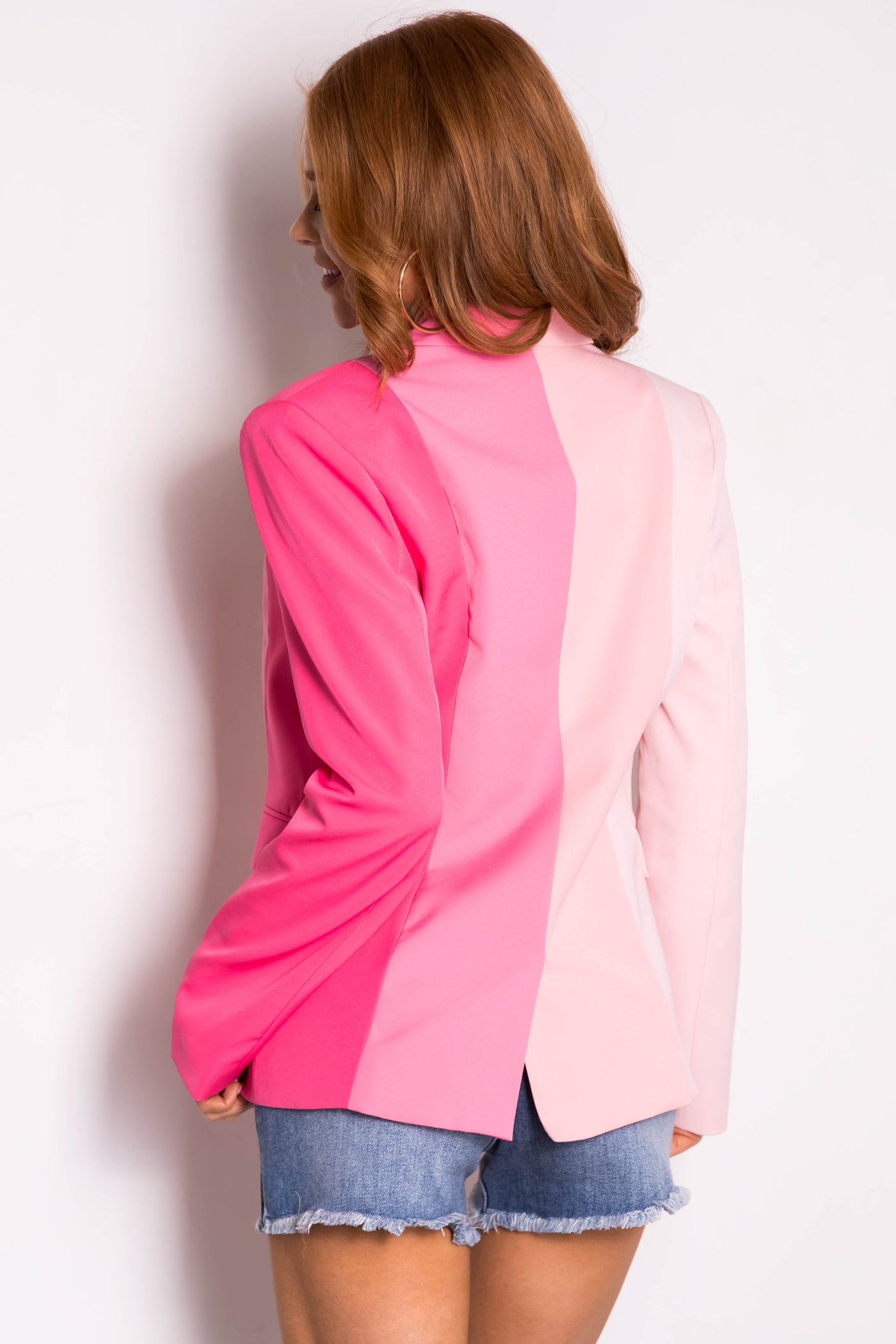 Baby Pink Colorblock Long Sleeve Blazer
