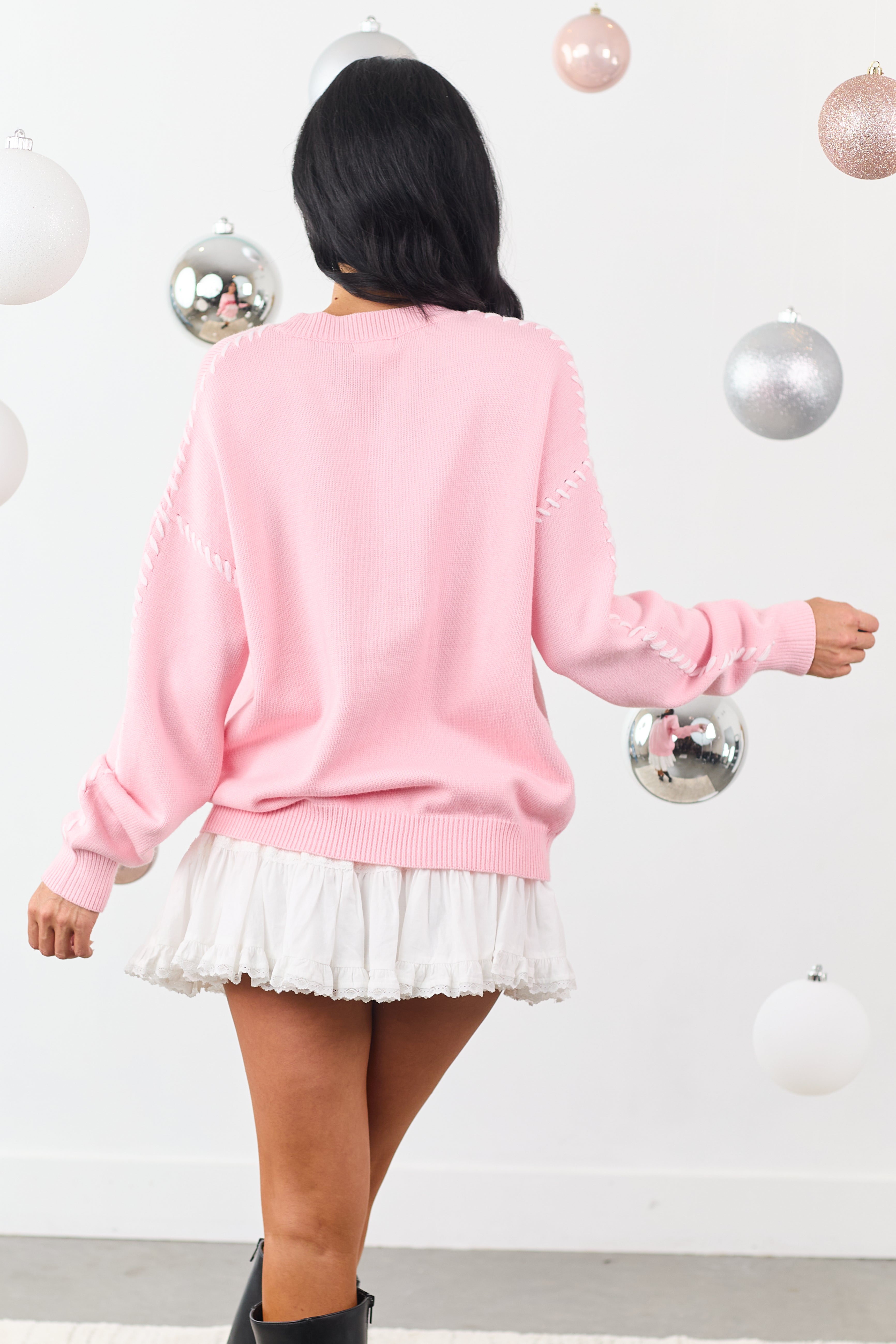 Baby Pink 'Santa Baby' Graphic Soft Knit Sweater