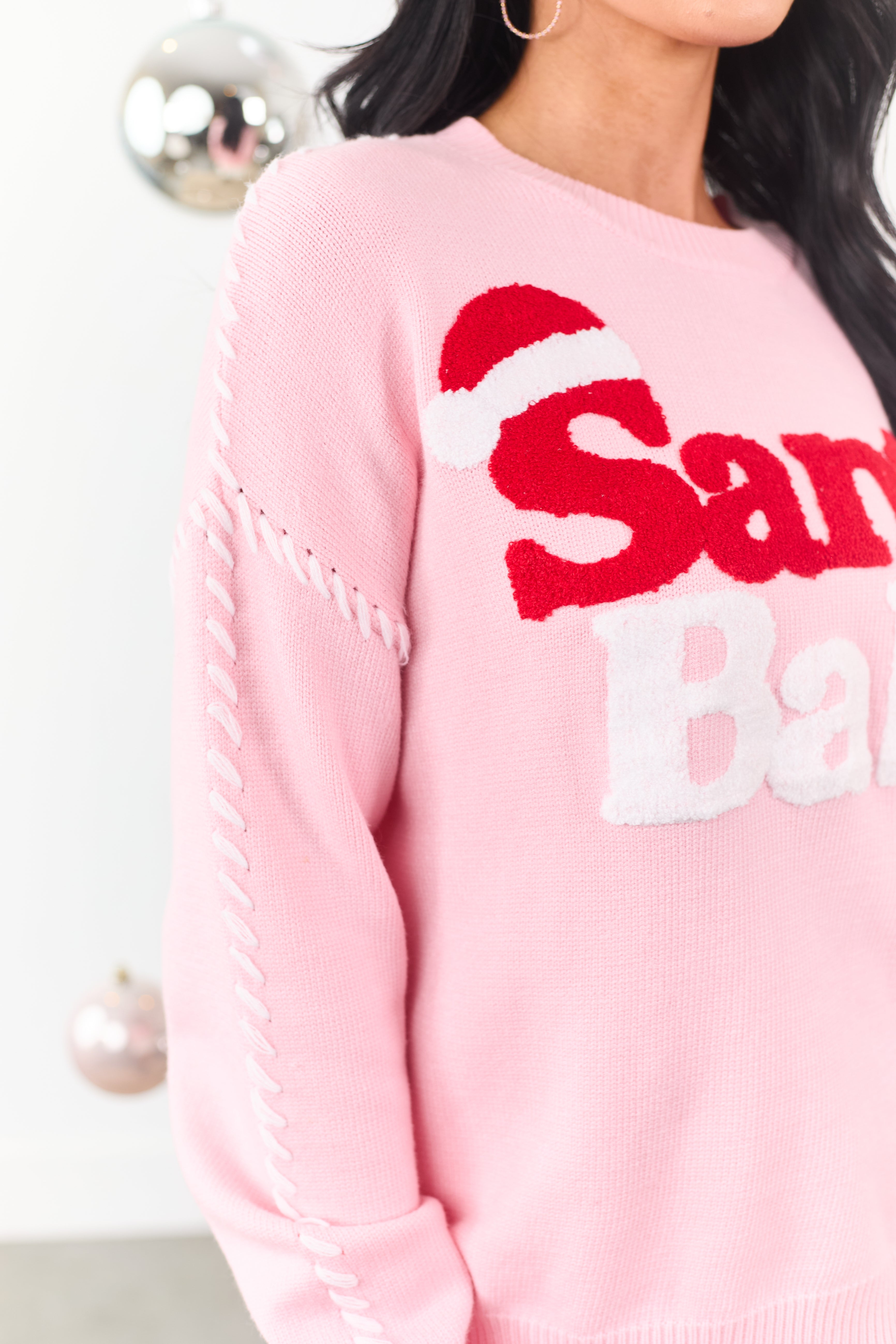 Baby Pink 'Santa Baby' Graphic Soft Knit Sweater
