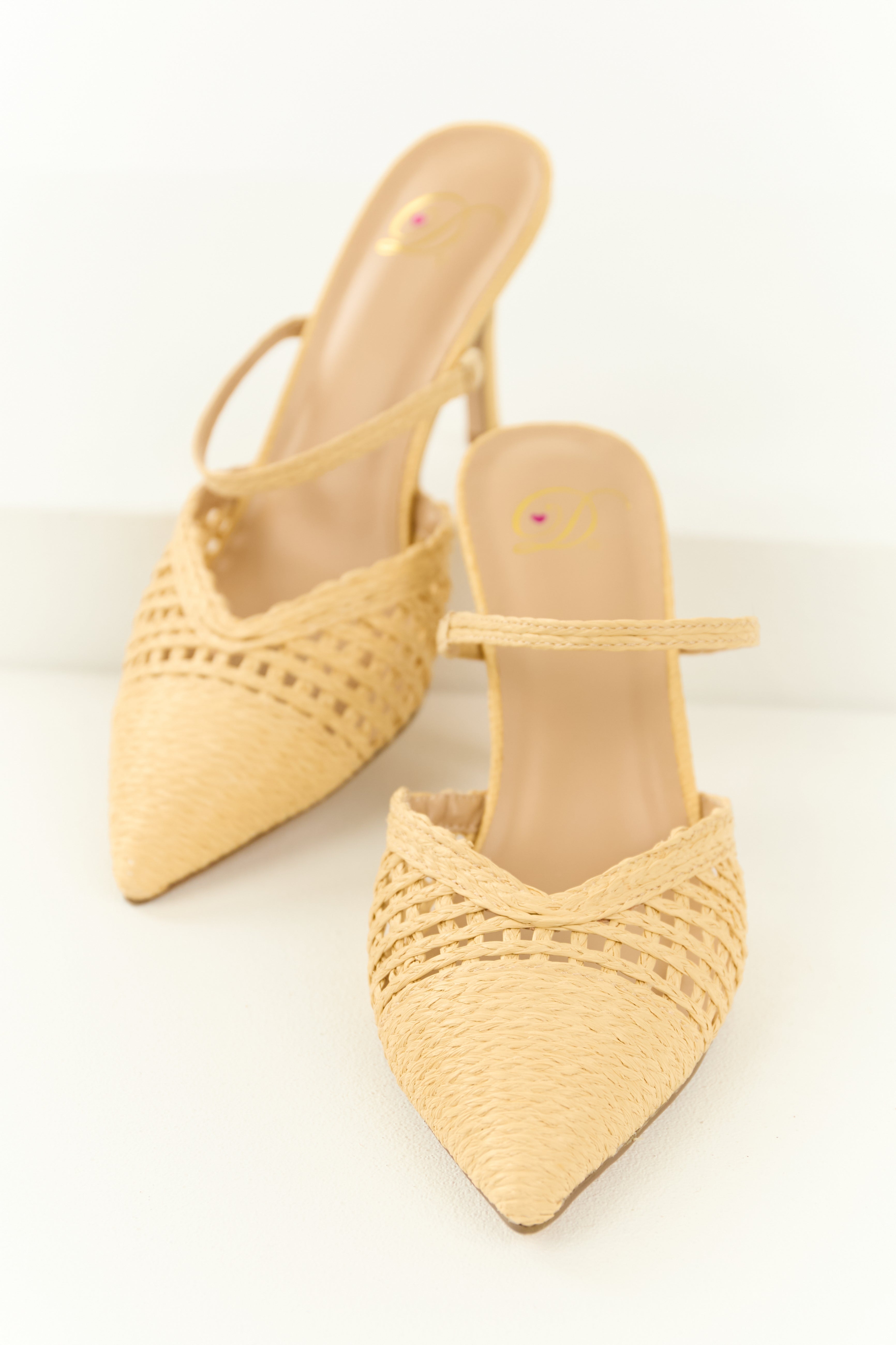 BeigeRaffiaStilettoWovenSlipOn