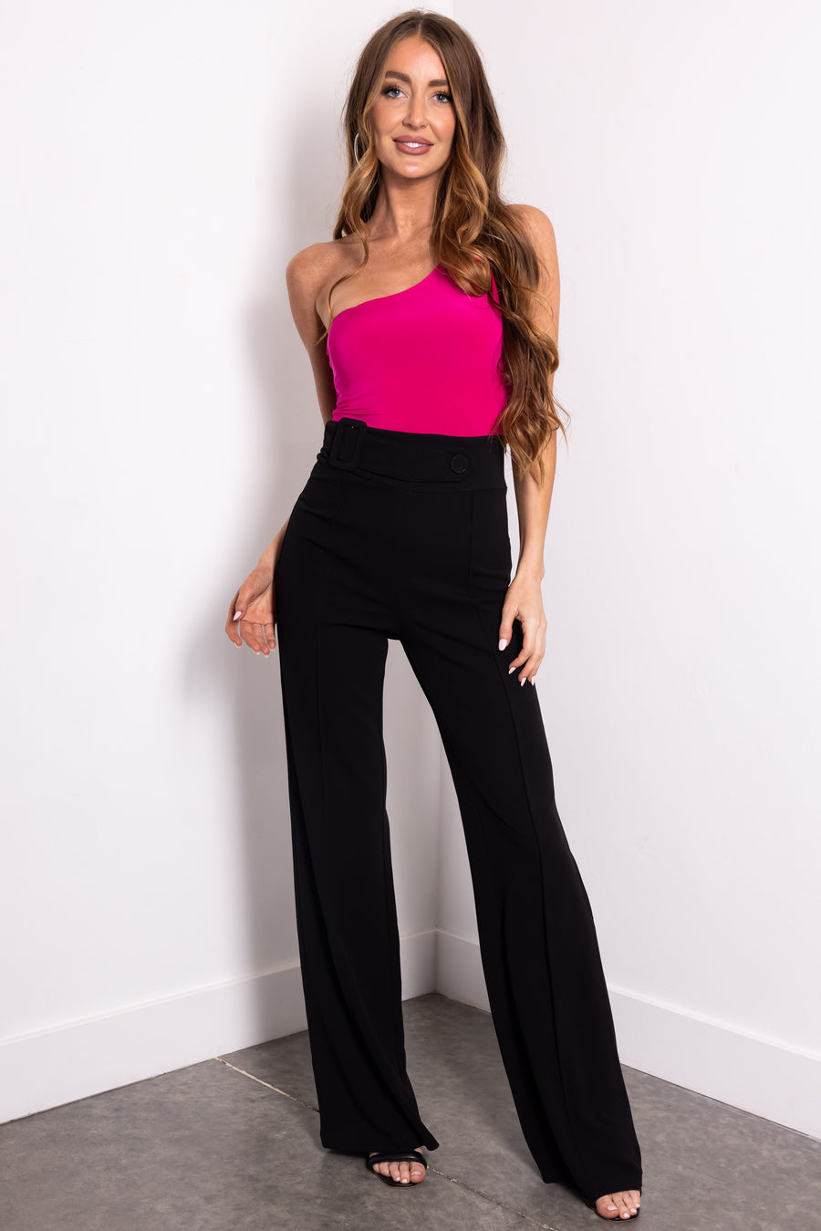 Black Belted High Waist Pleated Pants