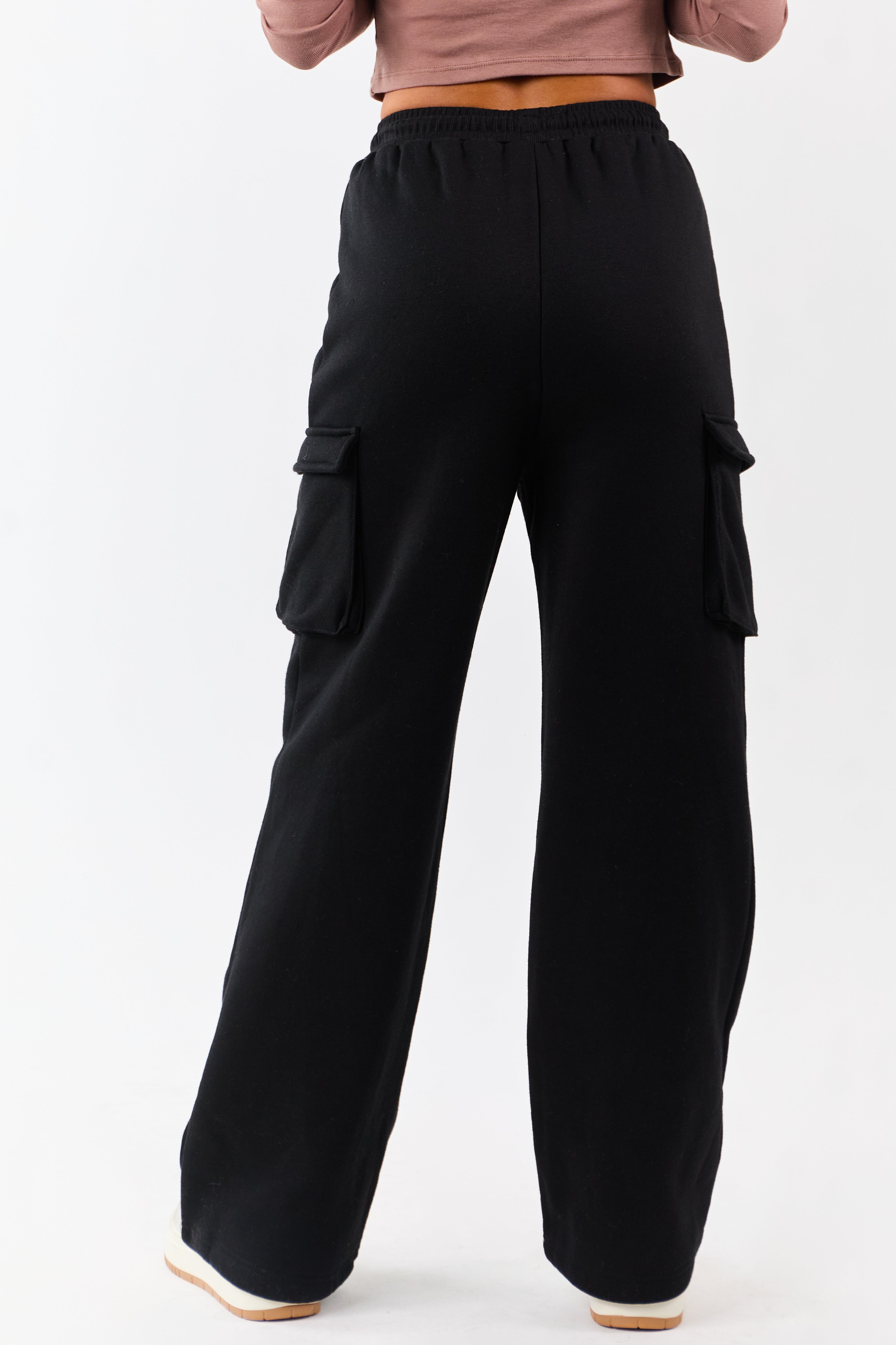 Black Elastic Waist Knit Cargo Sweatpants