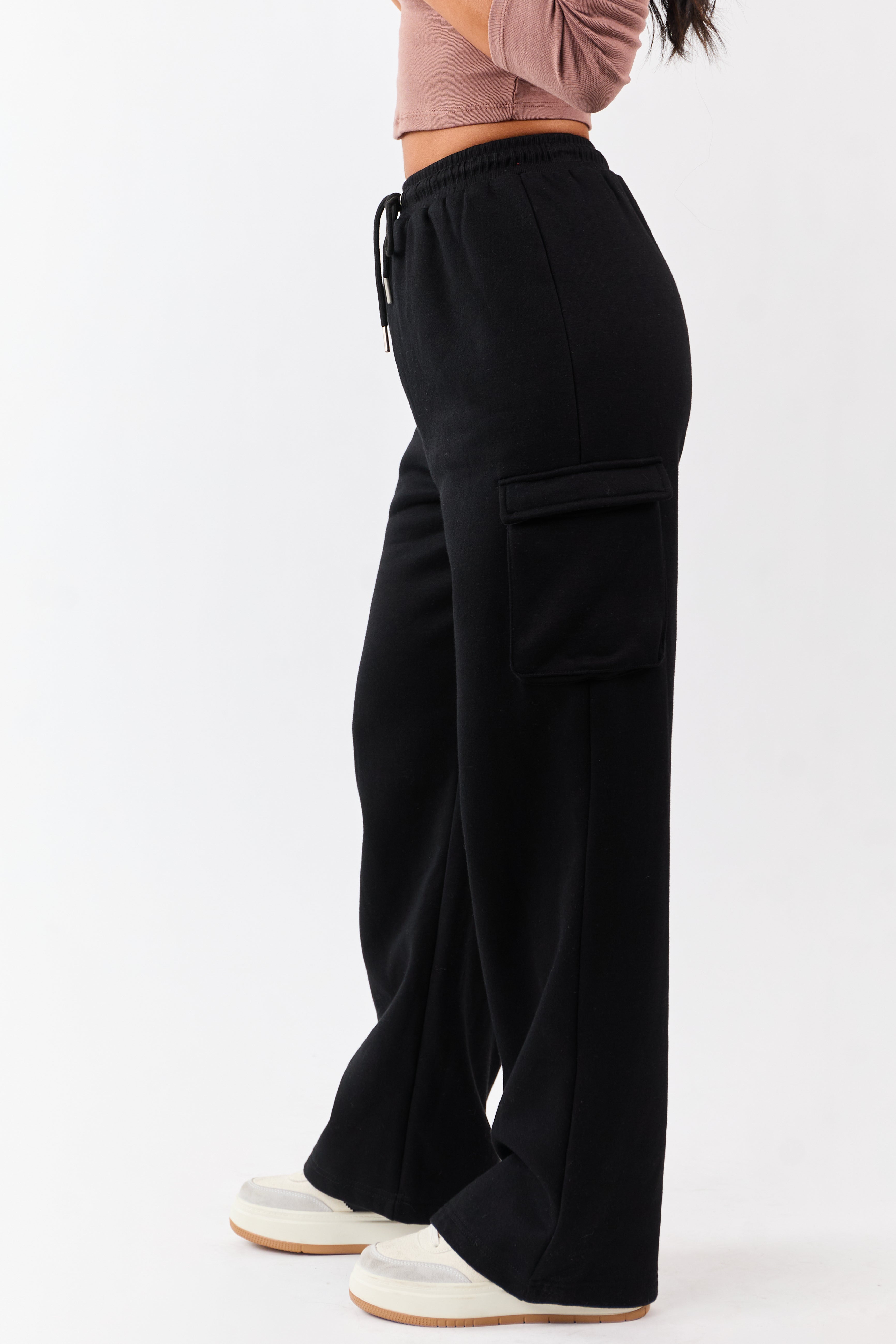Black Elastic Waist Knit Cargo Sweatpants