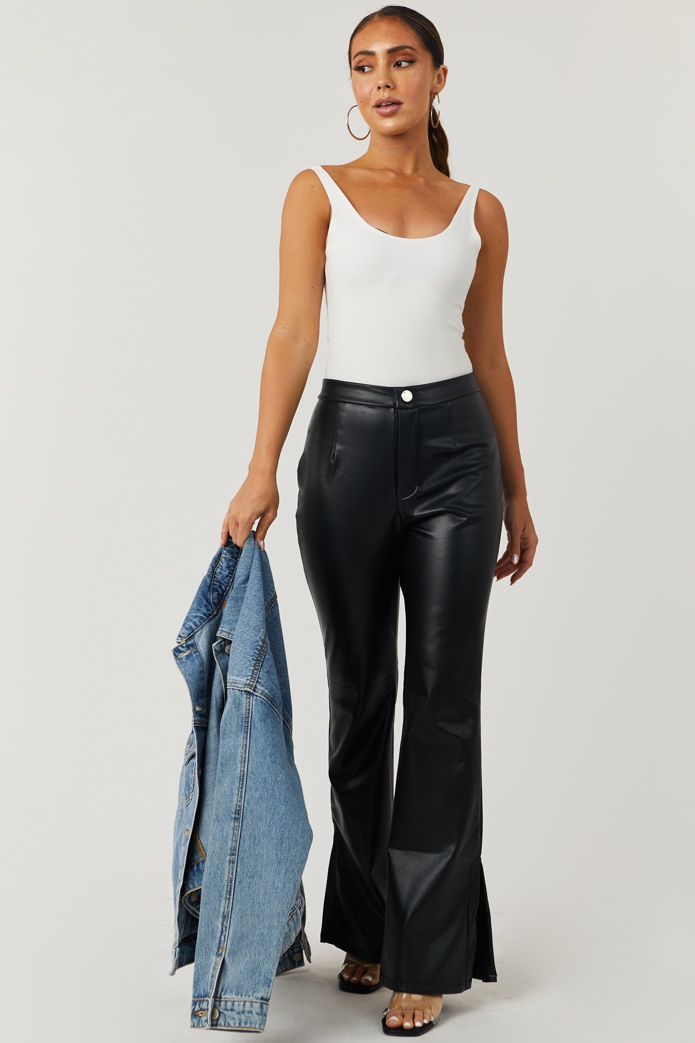 Black Pin Tuck High Waisted Flared Trouser