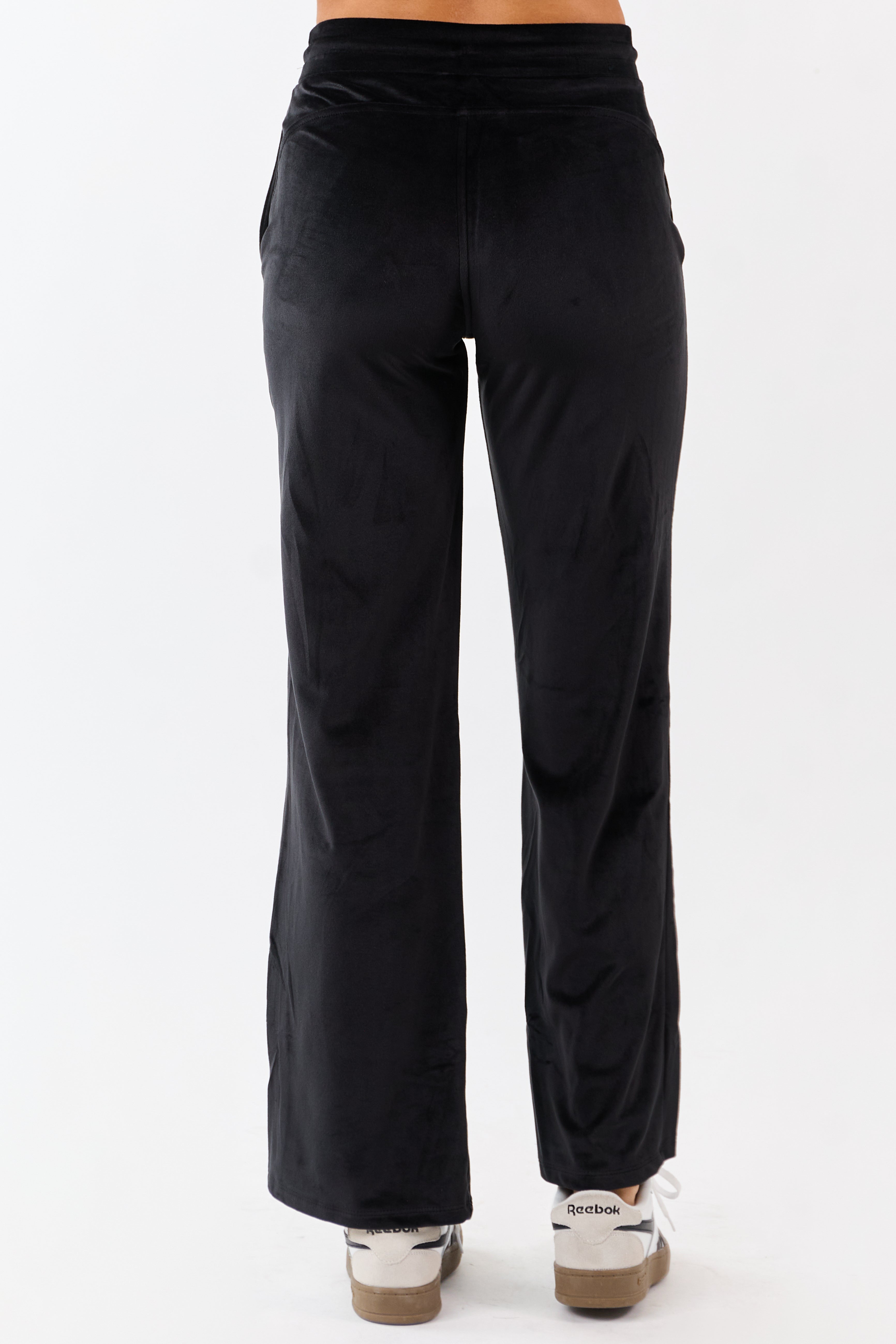 Black Soft Plush Wide Leg Drawstring Pants