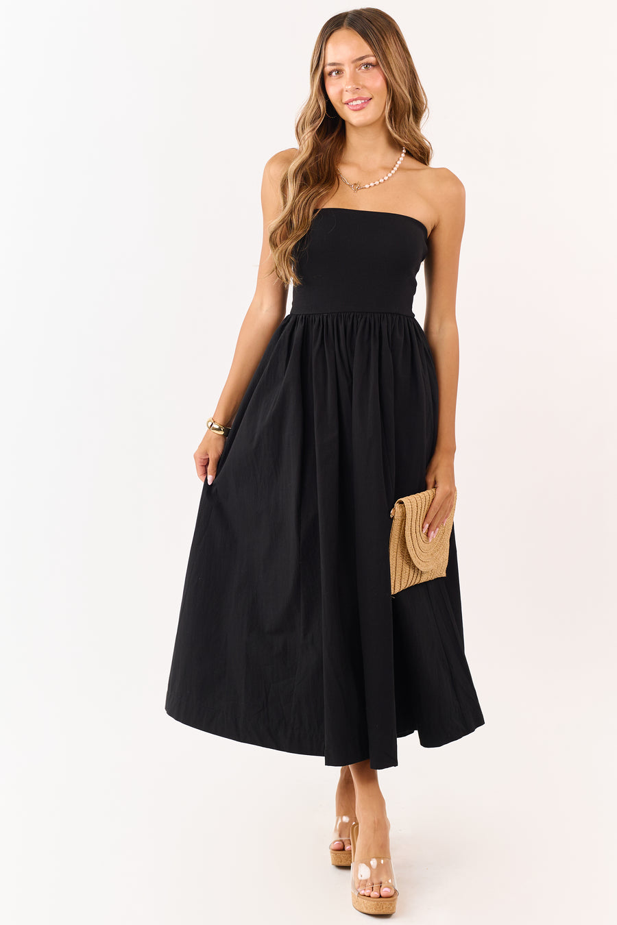 Black Strapless Knit Contrast Cotton Maxi Dress Black Strapless Knit Contrast Cotton Maxi Dress