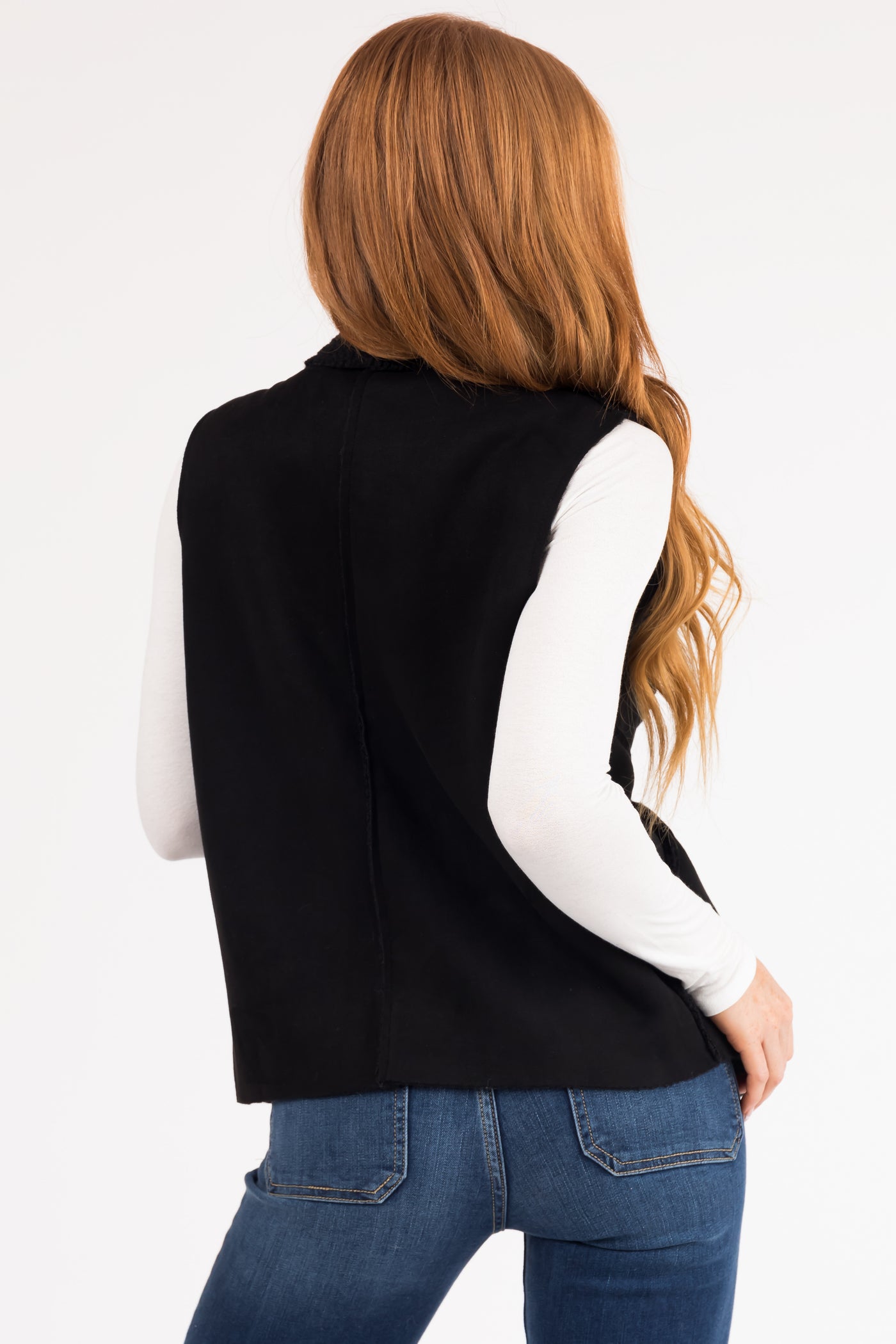 Black Suede Vest with Fleece Lining