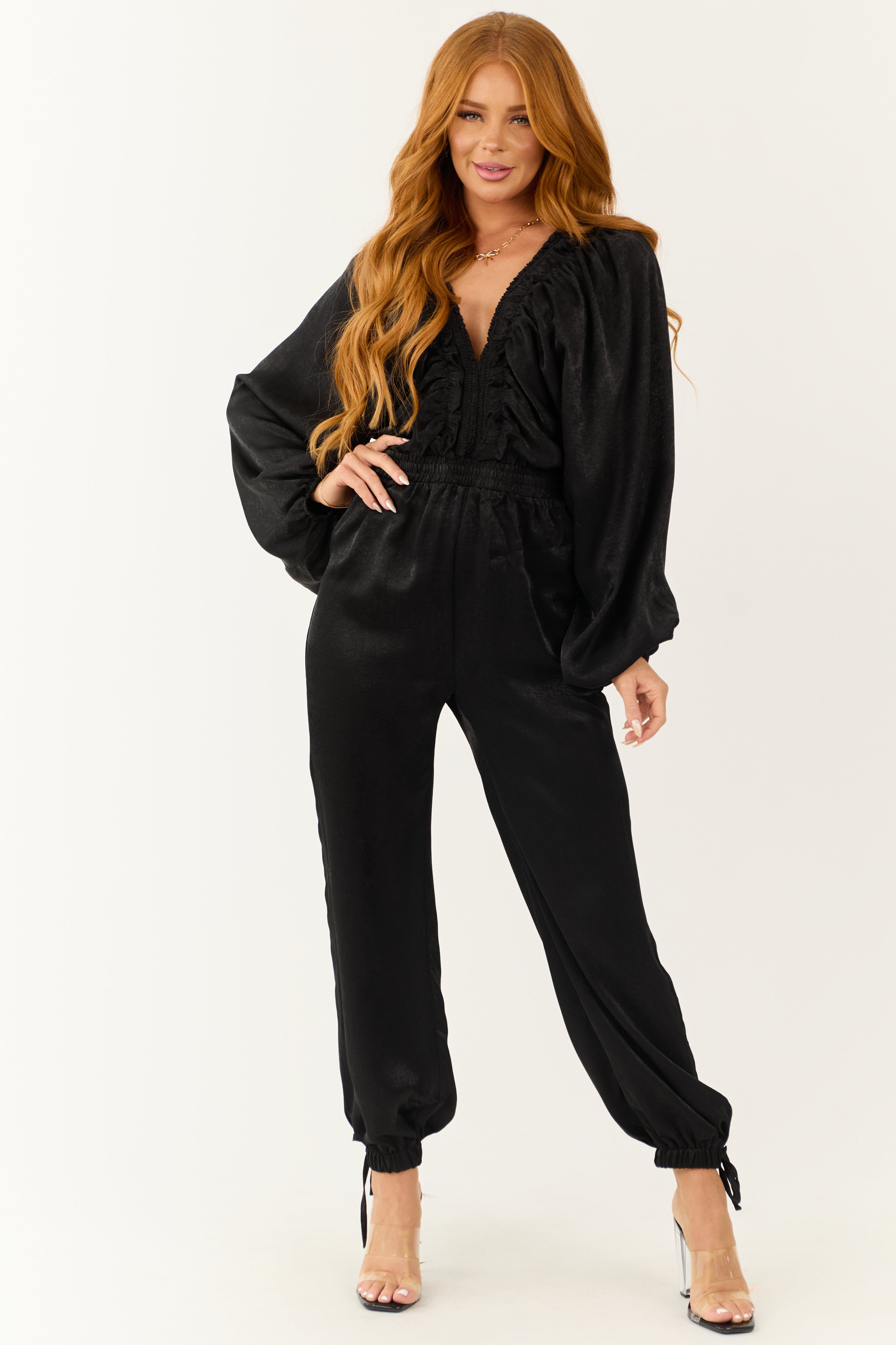 Giselle Open side deep V Neckline Black Jumpsuit