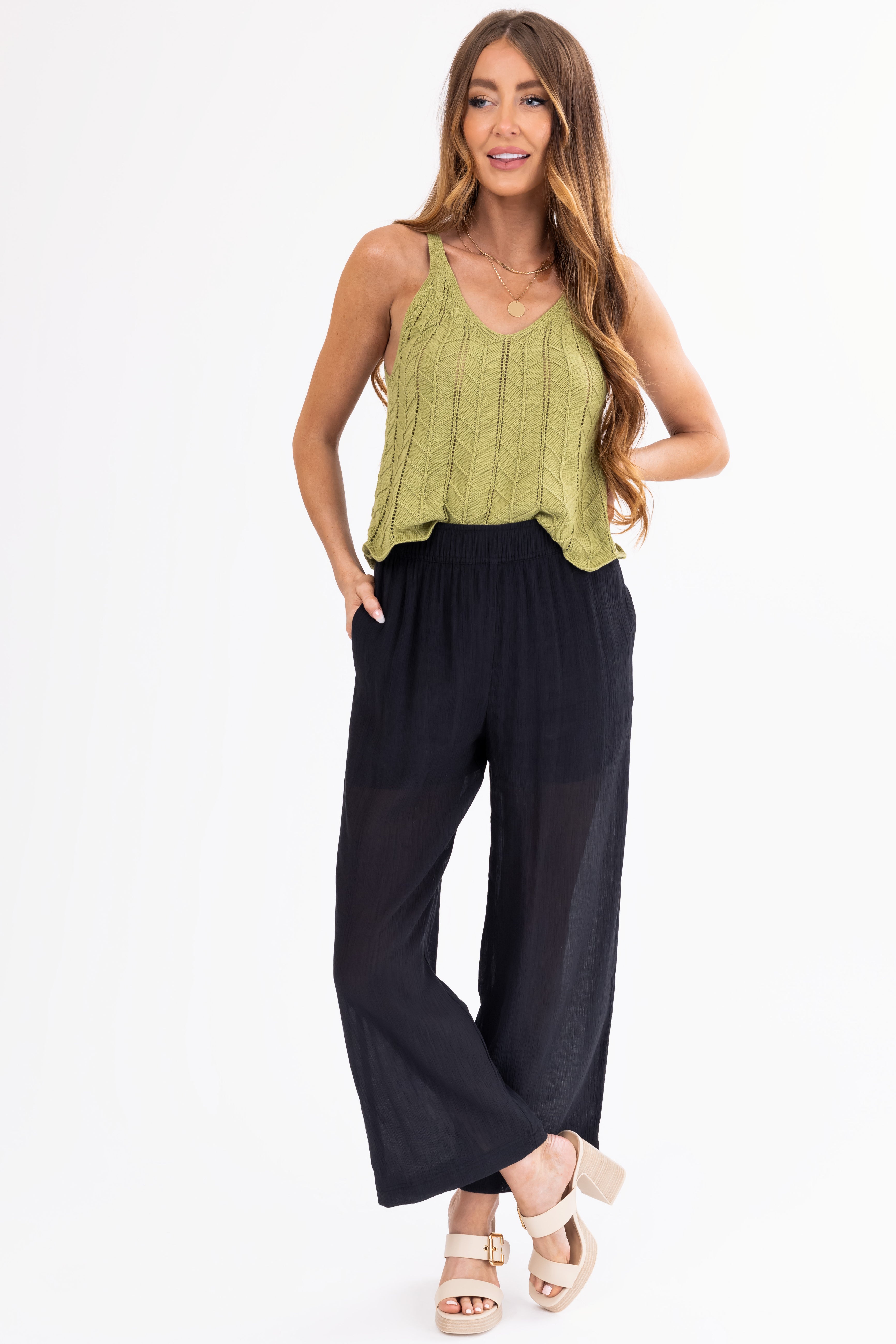 Textured Wide Leg Pant