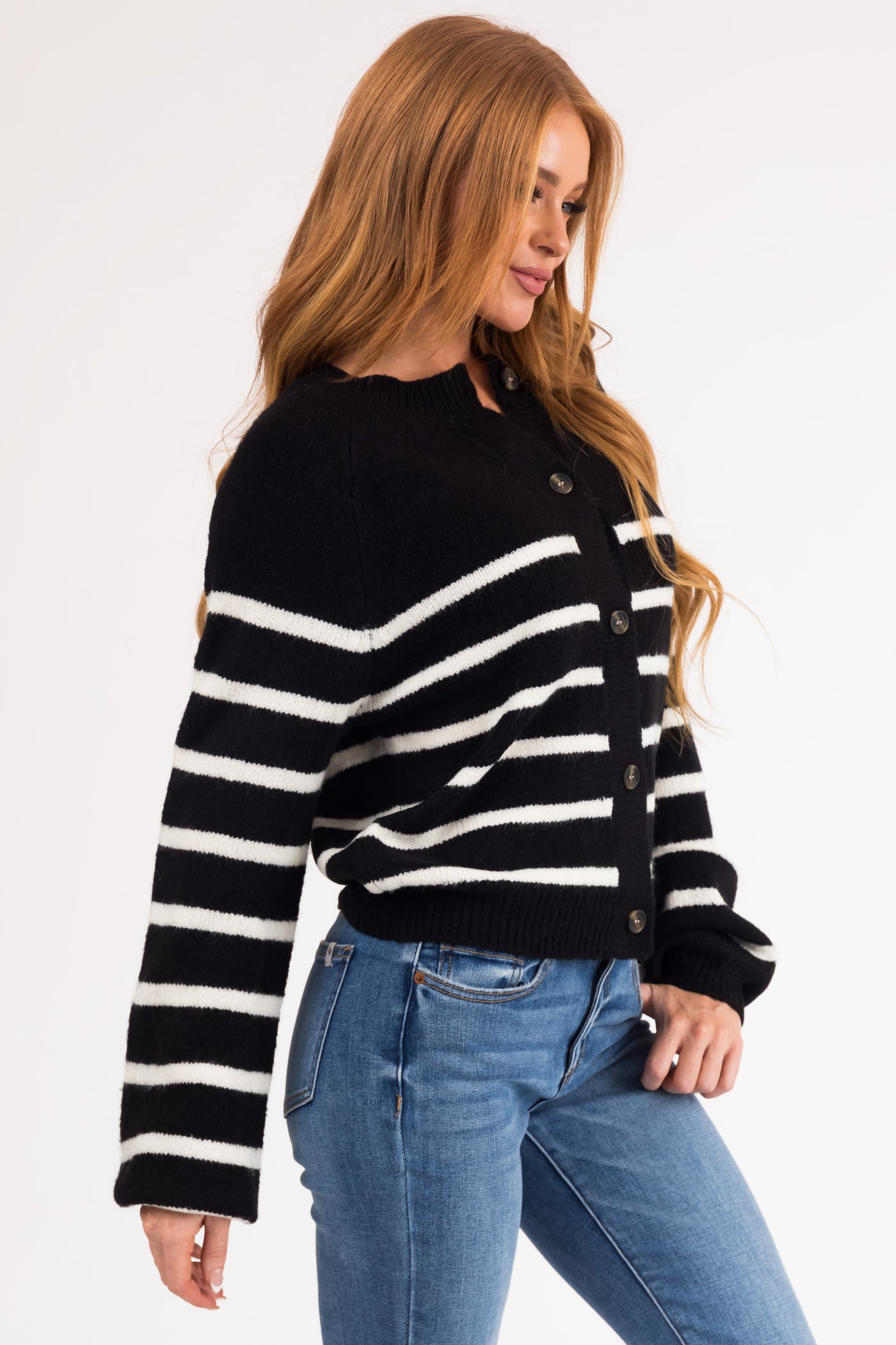 Black and White Striped Button Down Cardigan