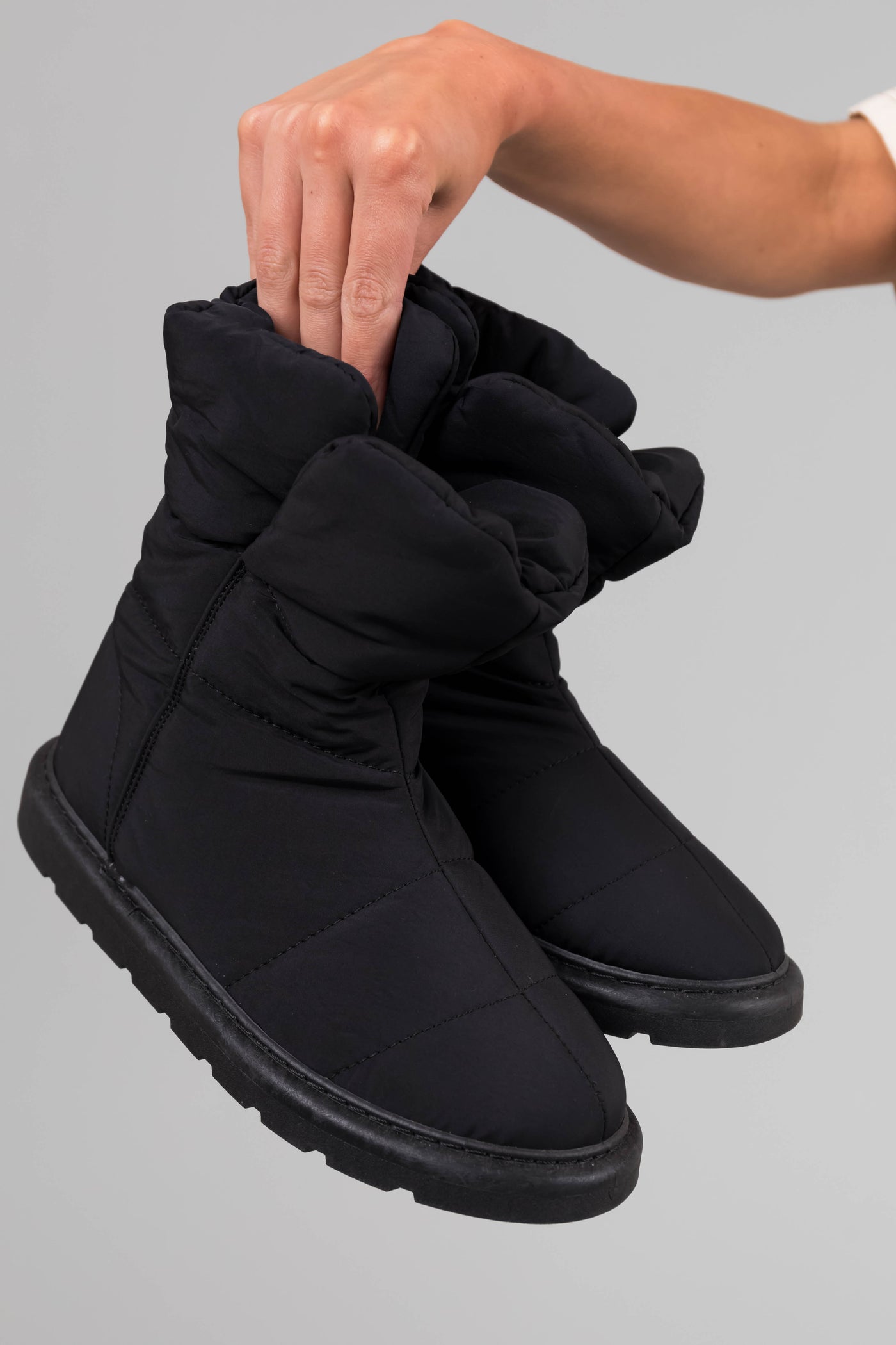 Black Nylon Quilted Treaded Sole Boots
