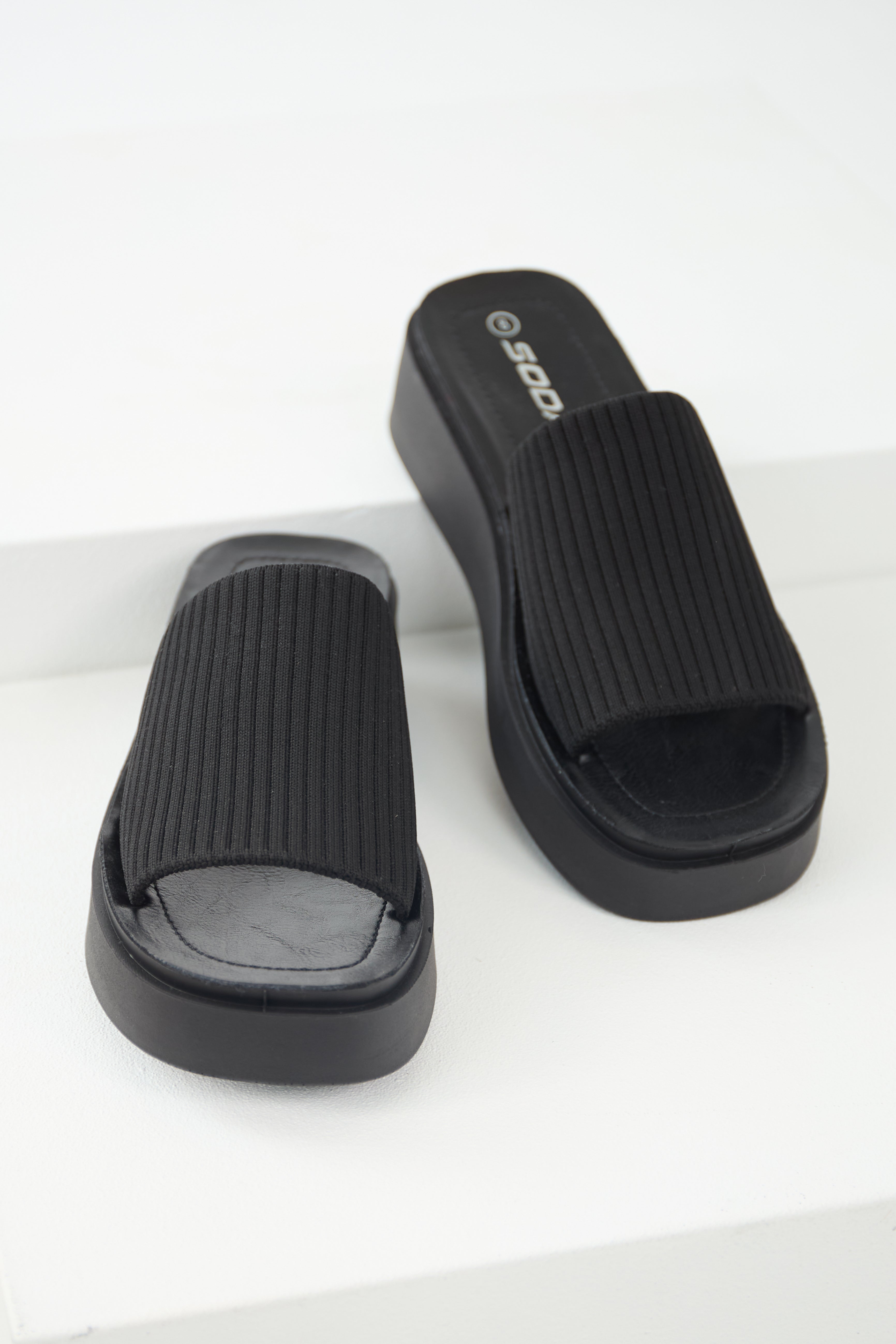 BlackStretchyStrapSlipOnPlatfo