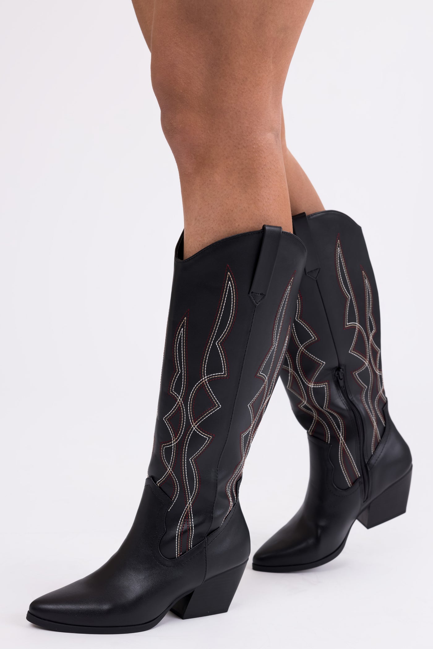 Black Western Style Knee High Boots