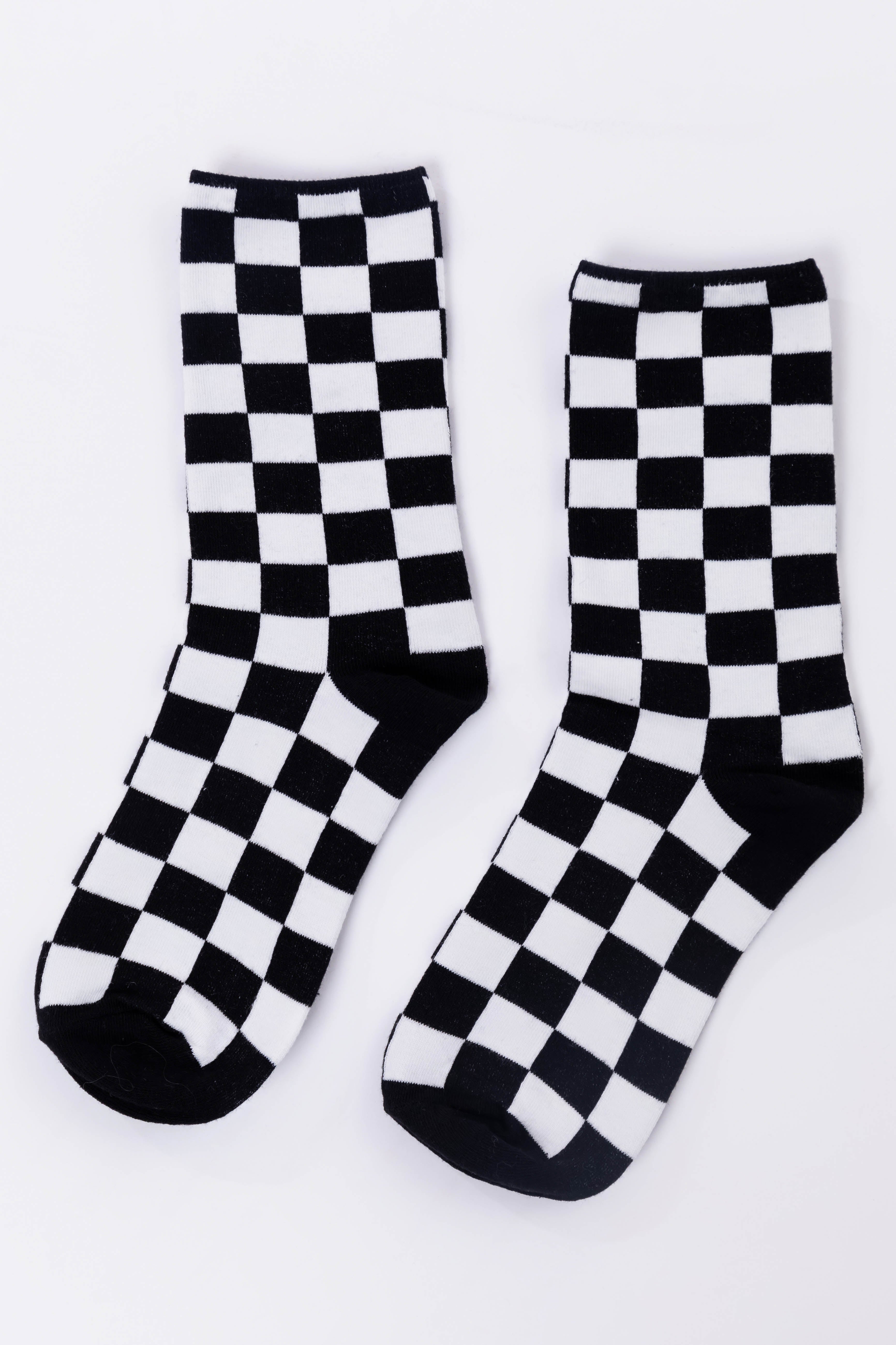 Black and White Checkered Crew Socks Lime Lush