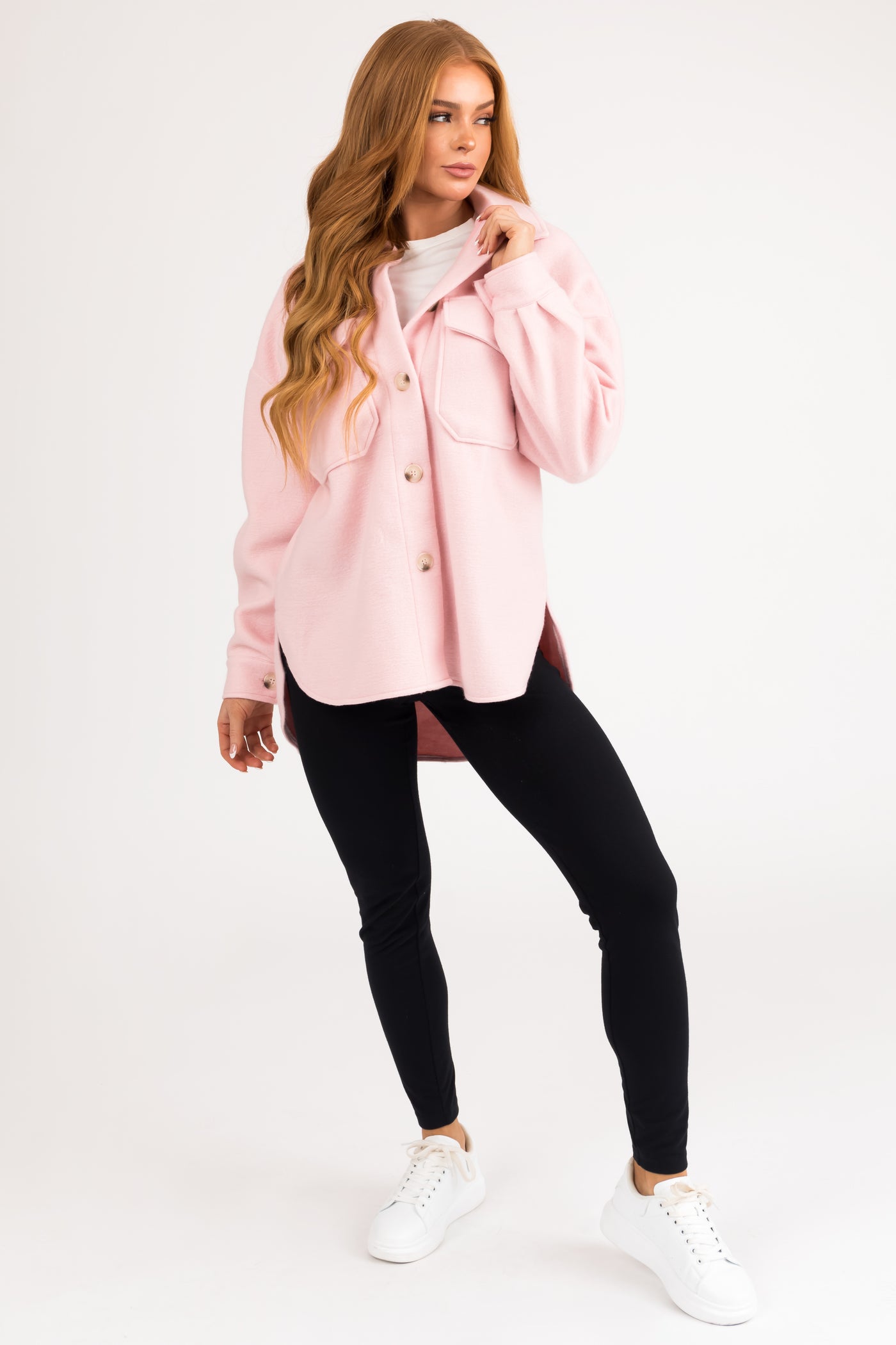 Blush Button Down Shacket with Chest Pockets