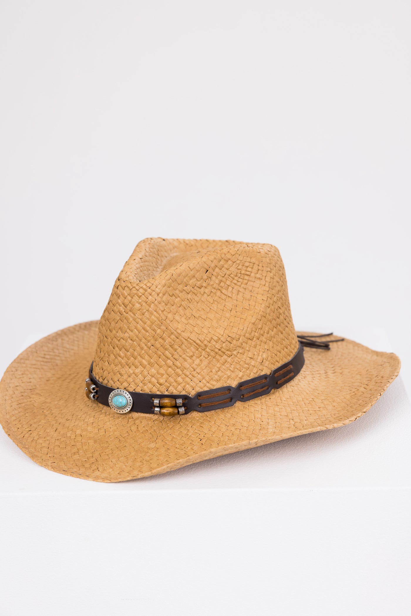 Brown Sugar Pleather Strap Western Straw Hat