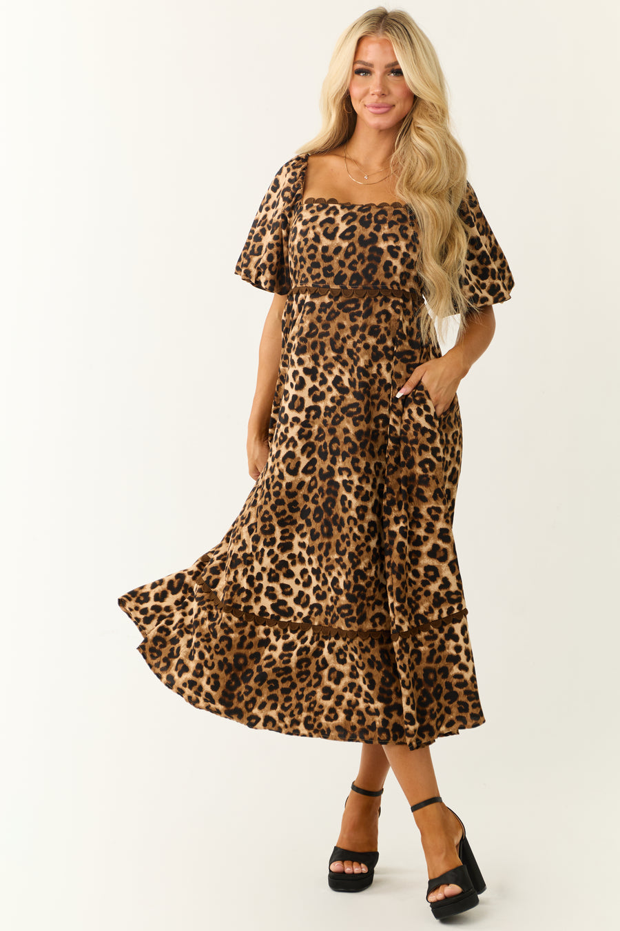 Camel Leopard Print Puff Sleeve Midi Dress | Lime Lush Boutique Camel Leopard Print Puff Sleeve Midi Dress | Lime Lush Boutique