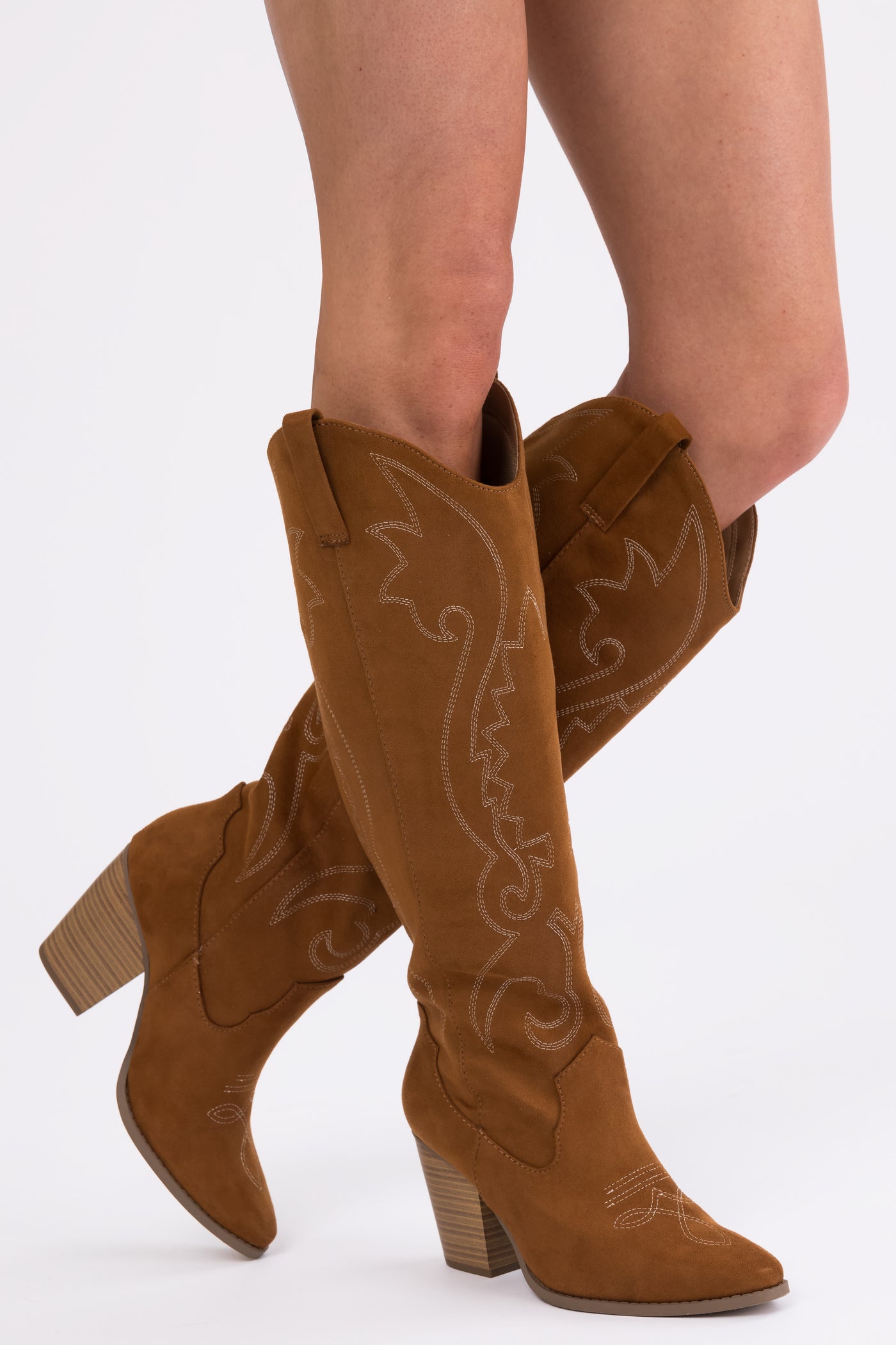 Caramel Knee High Block High Heel Western Boots