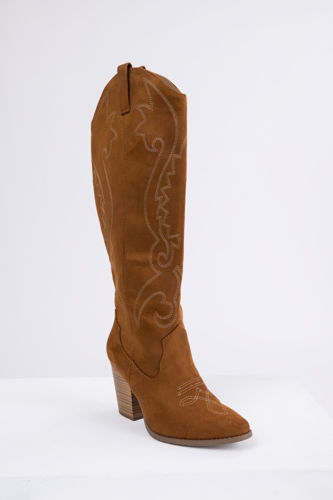 Caramel Knee High Block High Heel Western Boots