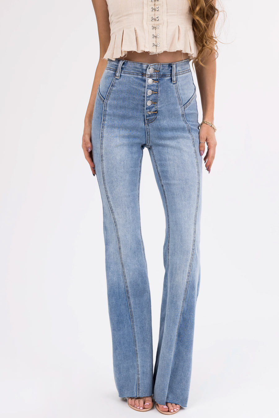 Cello Medium Wash 70s Fit and Flare Jeans