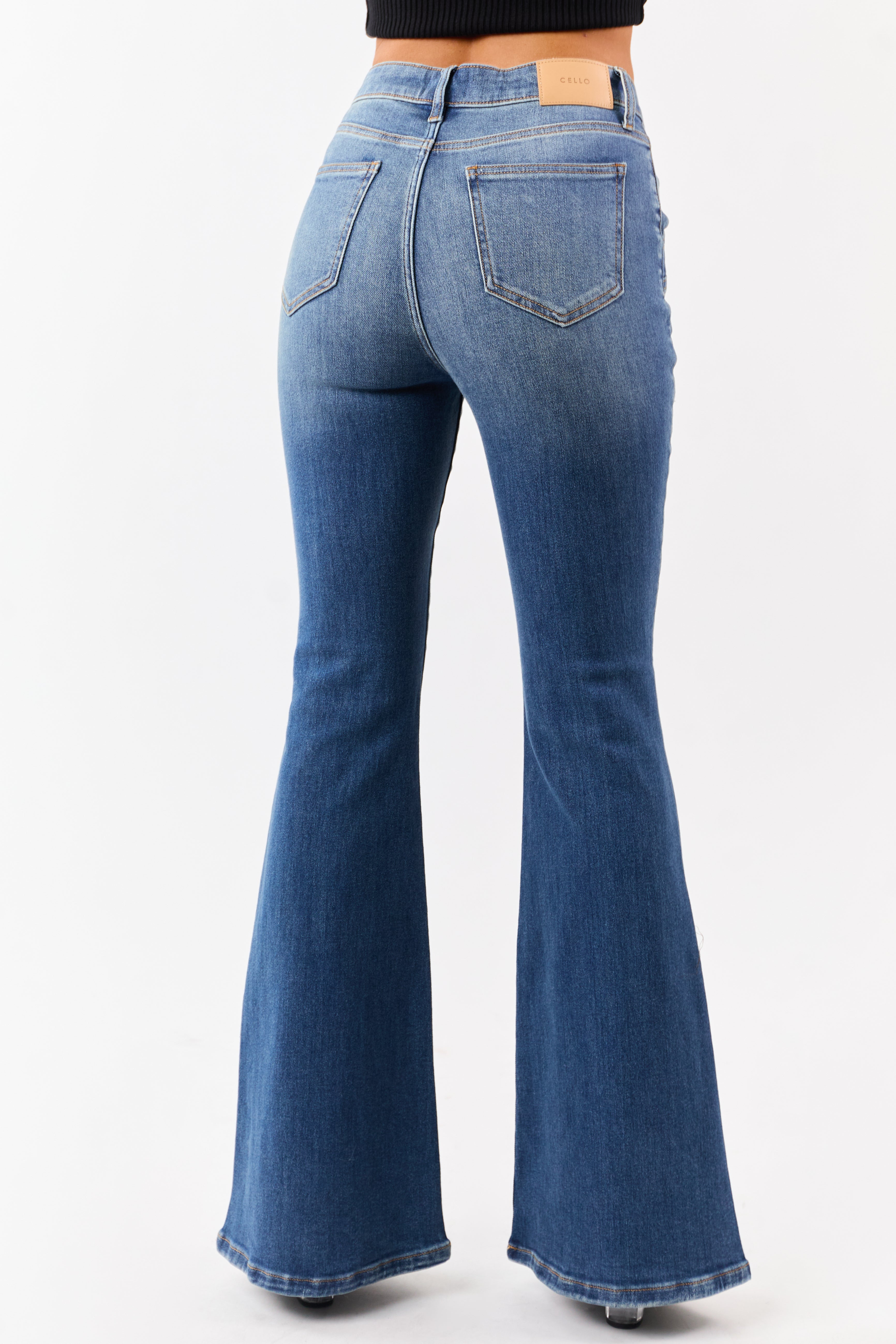 Cello Medium Washed High Rise Stretchy Flare Jeans