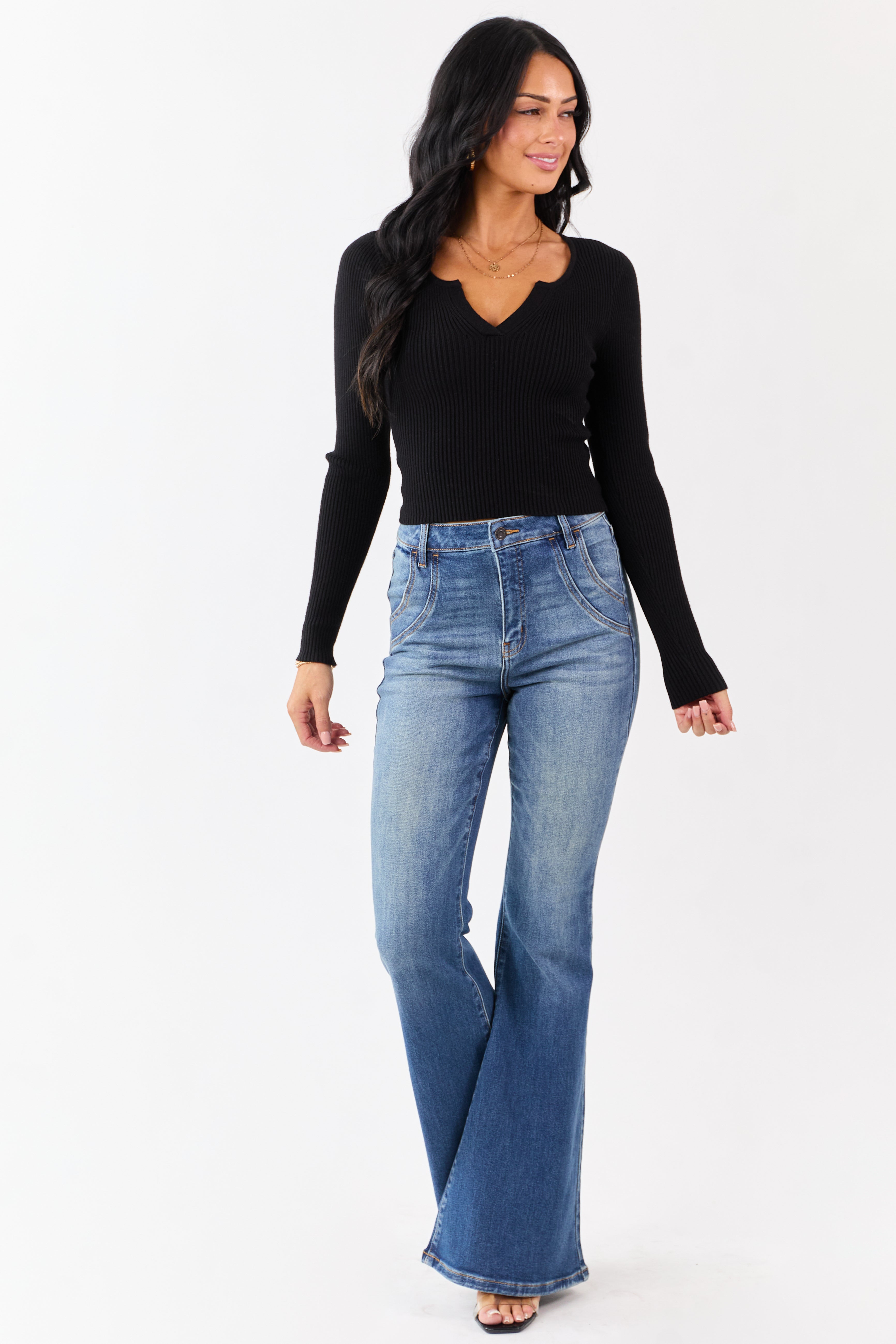 Cello Medium Washed High Rise Stretchy Flare Jeans
