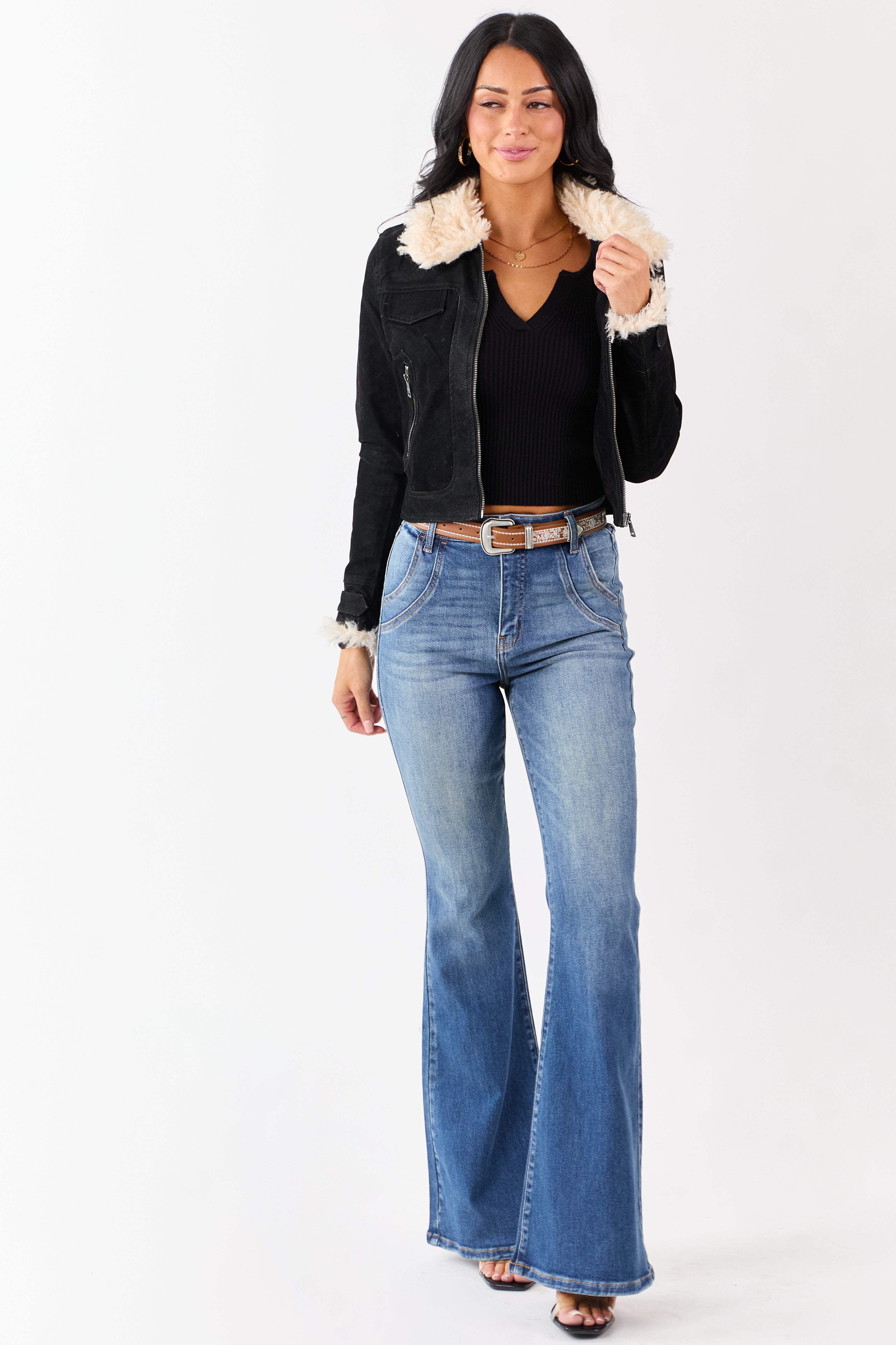 Cello Medium Washed High Rise Stretchy Flare Jeans