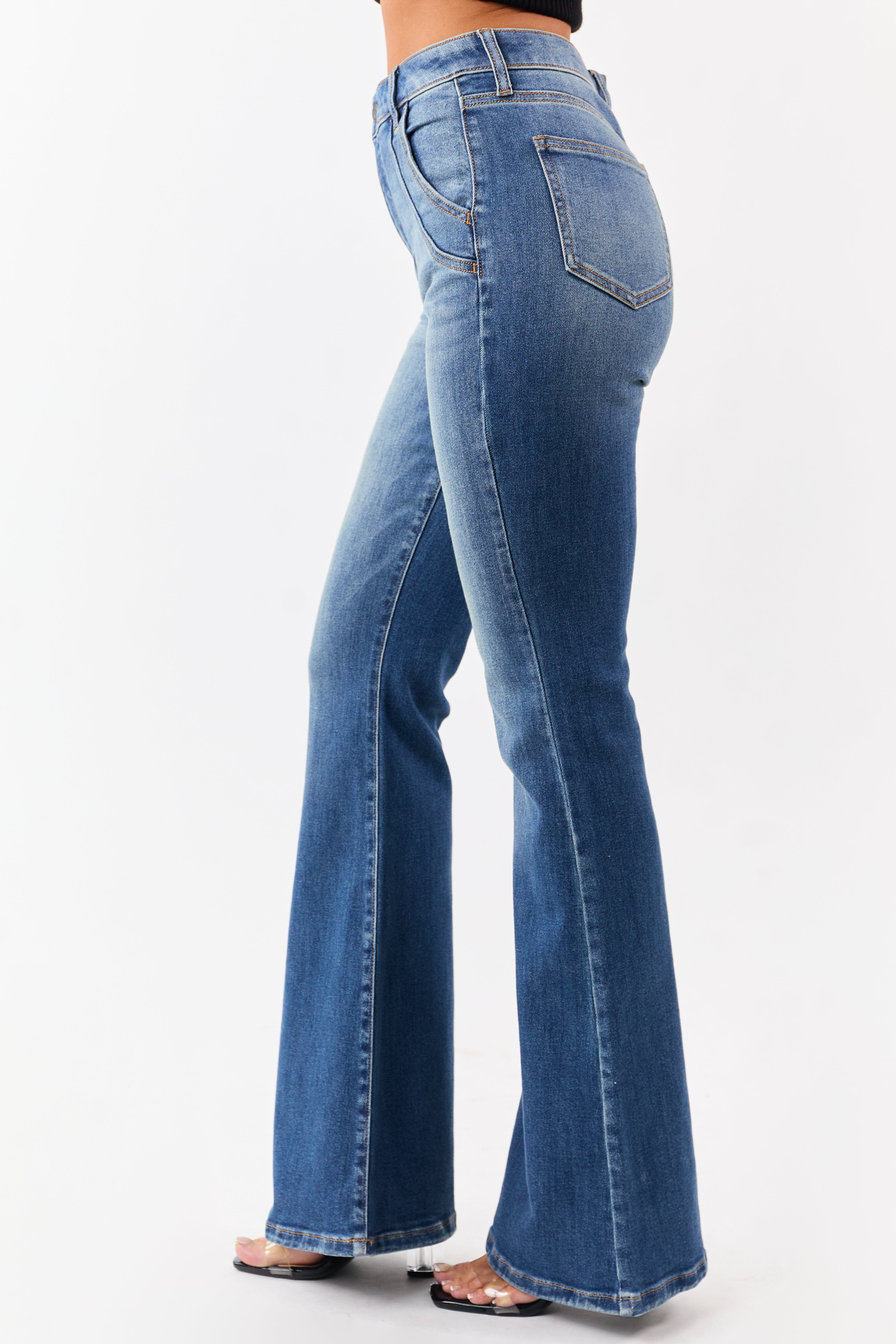 Cello Medium Washed High Rise Stretchy Flare Jeans