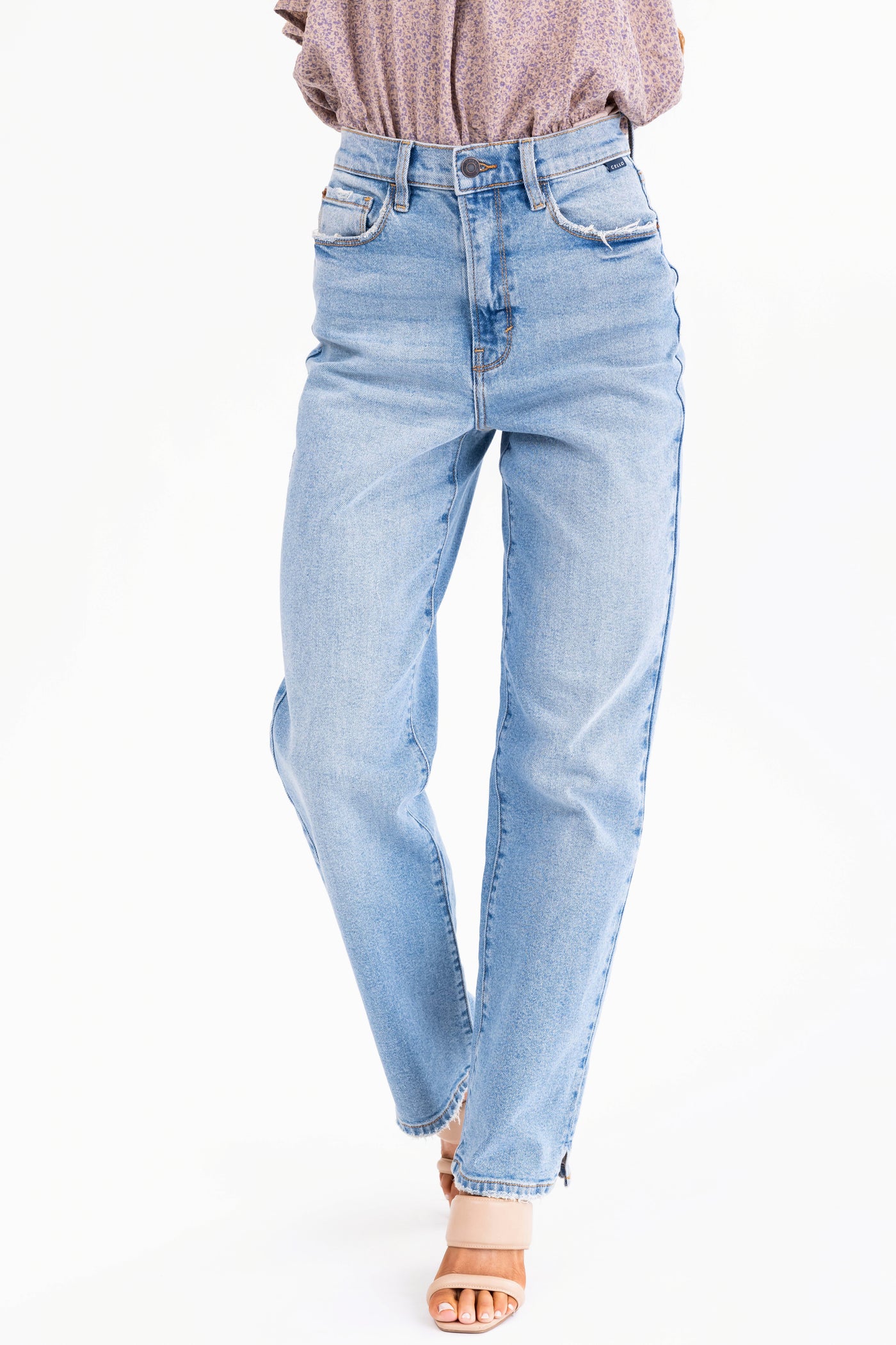 Cello Super High Rise Dad Jeans with Mini Slit