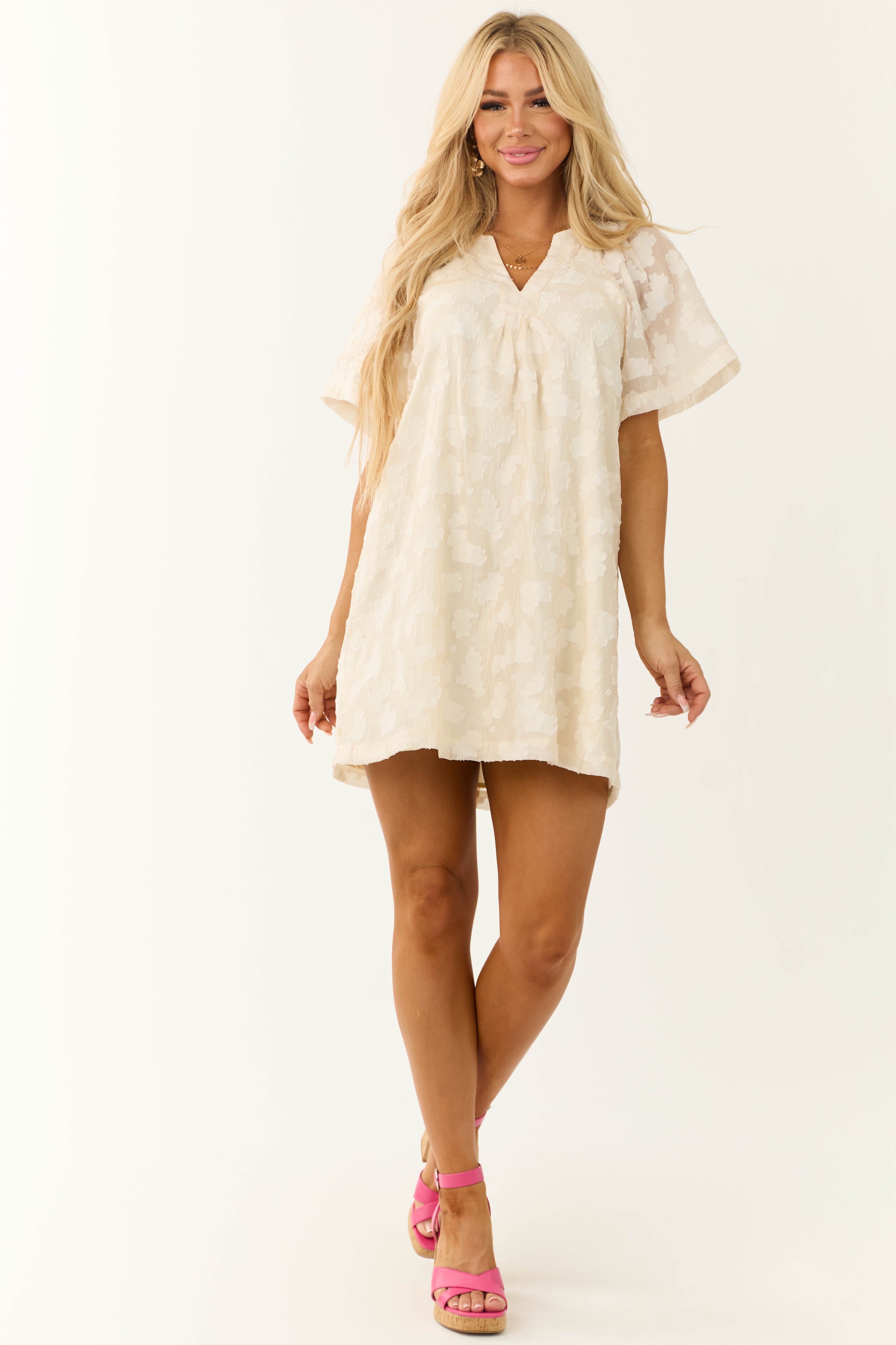Rich Champagne Floral Long Sleeve Mini Dress