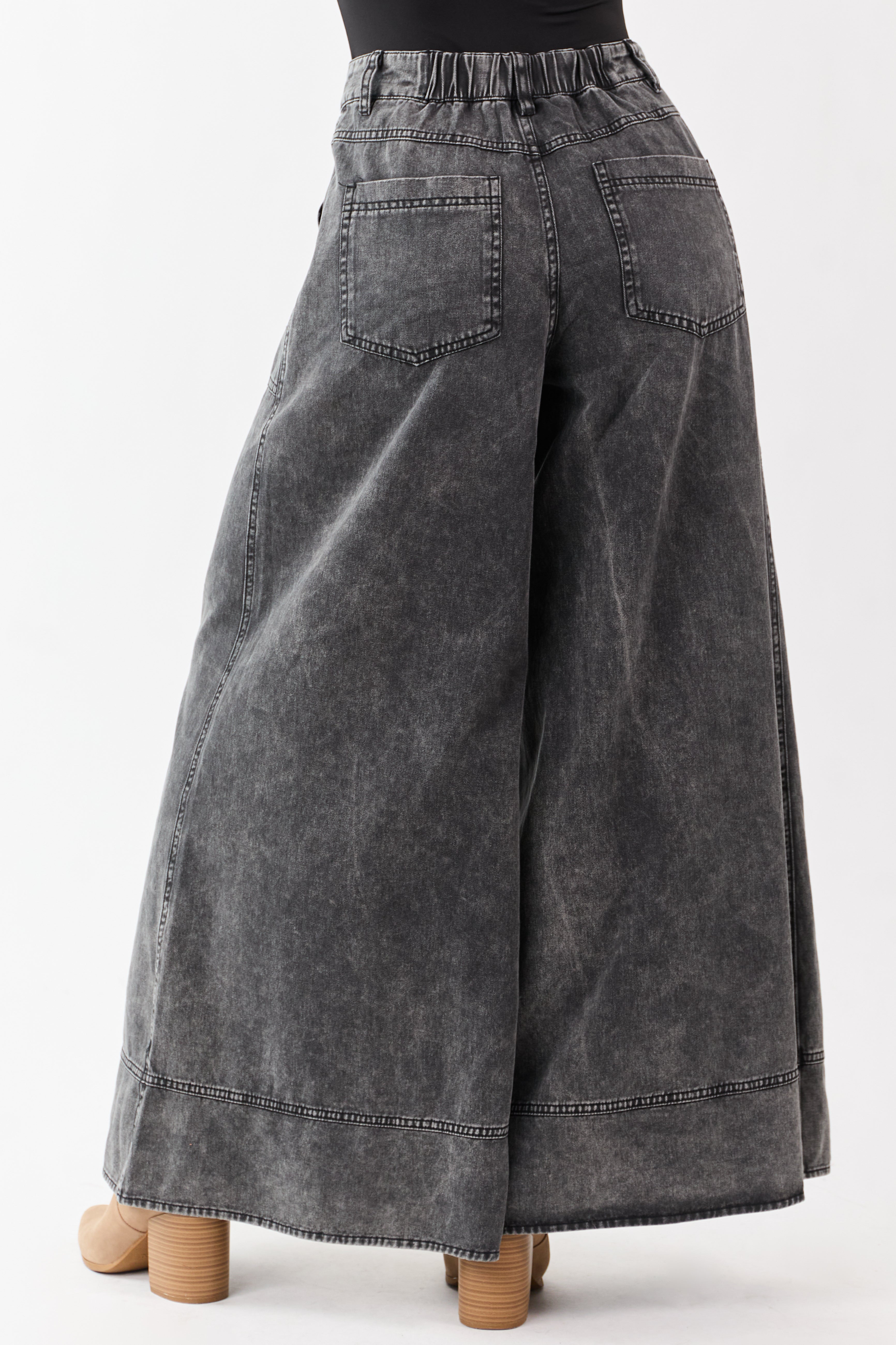Charcoal Washed Palazzo Carpenter Denim Pants
