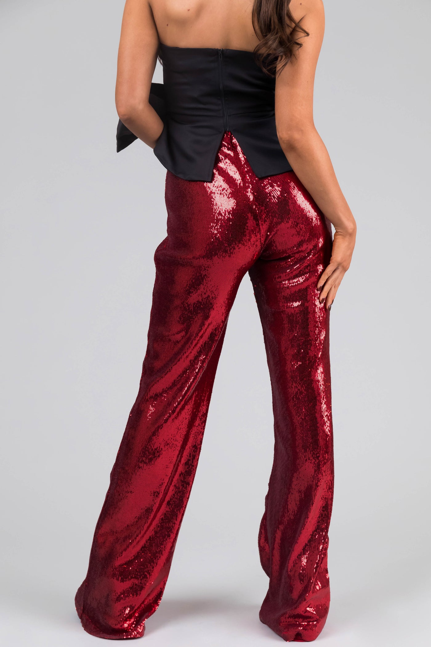 Cherry Sequined Wide Leg High Waisted Pants
