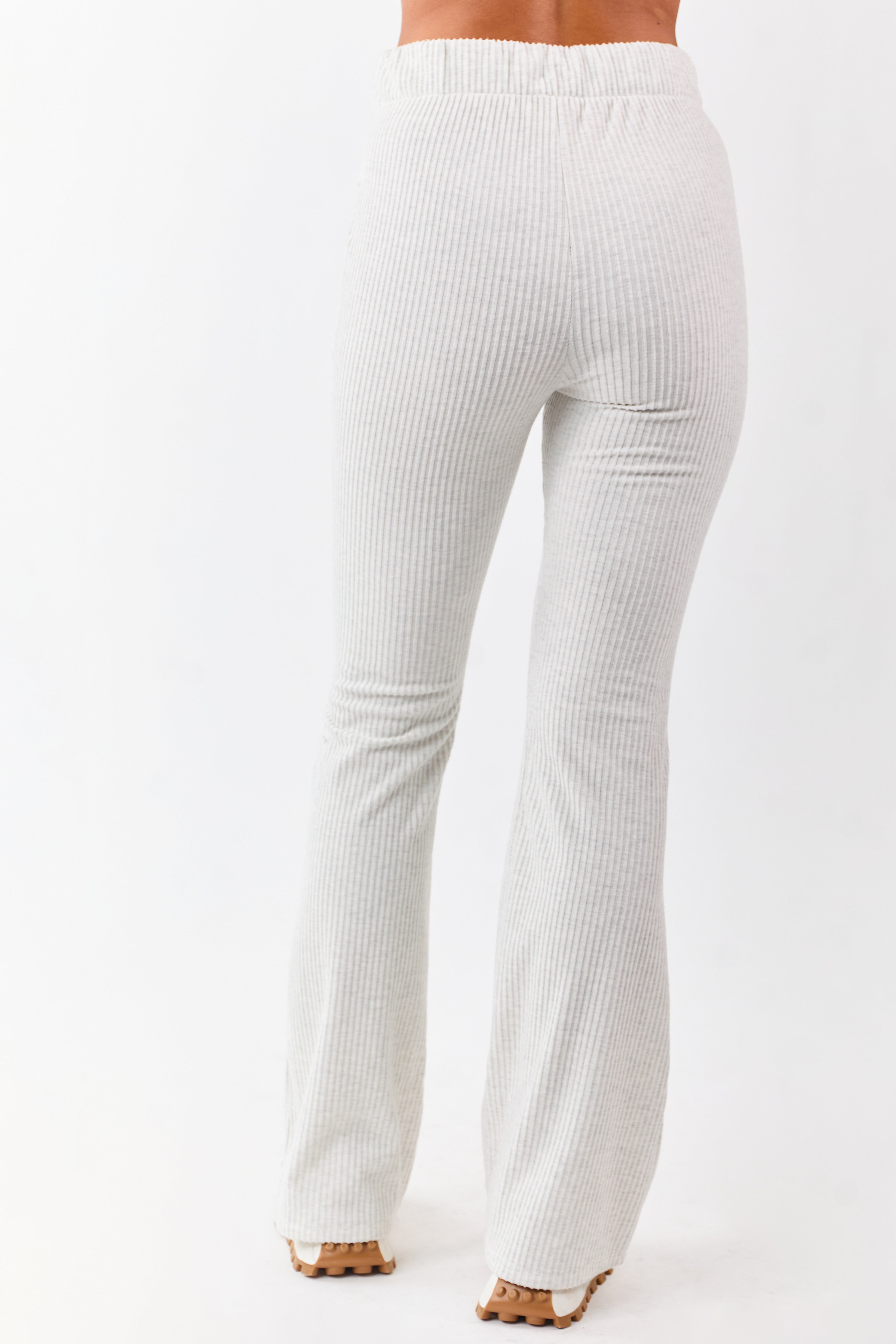 Cloud Grey Soft Knit Drawstring Flare Pants