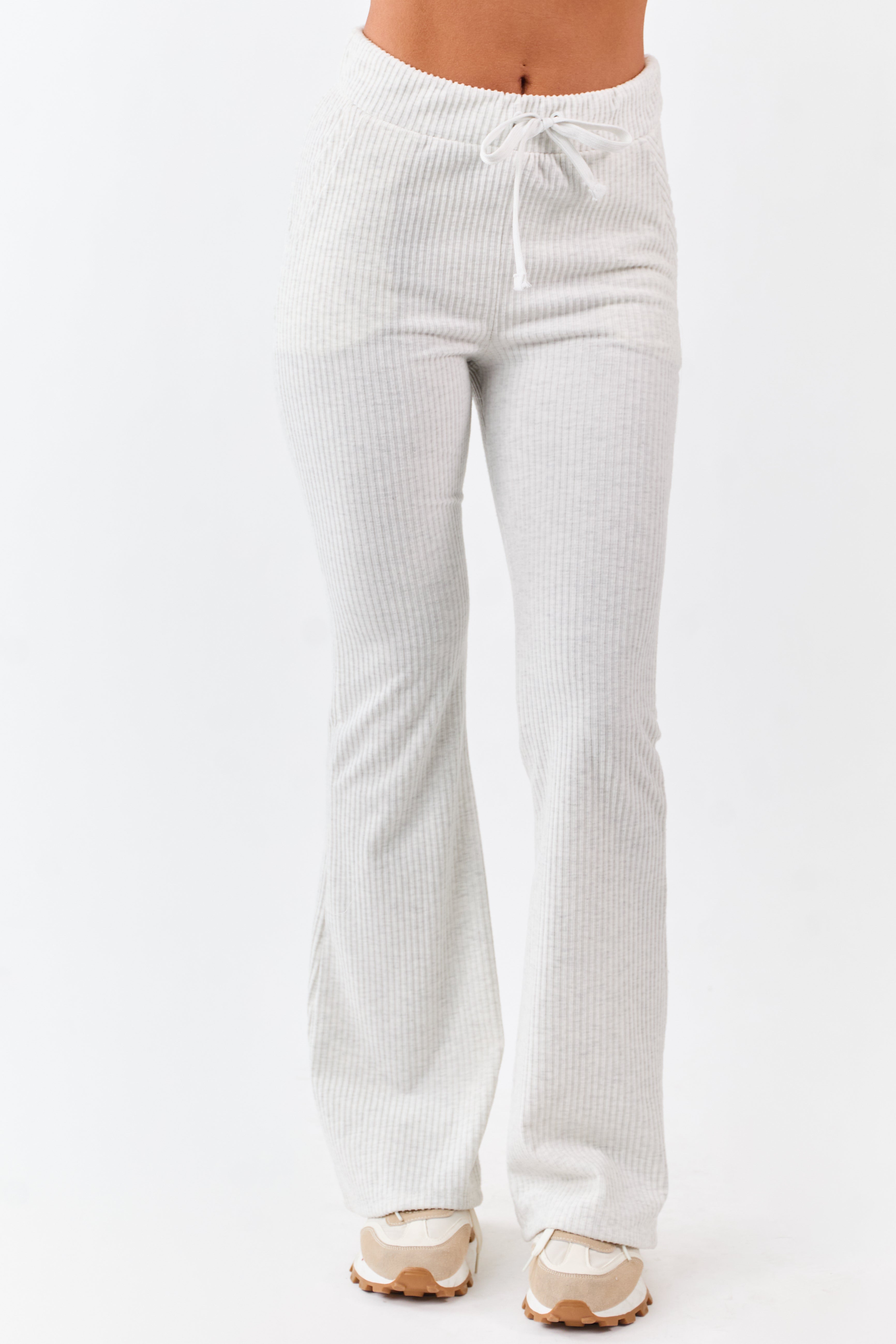 Cloud Grey Soft Knit Drawstring Flare Pants