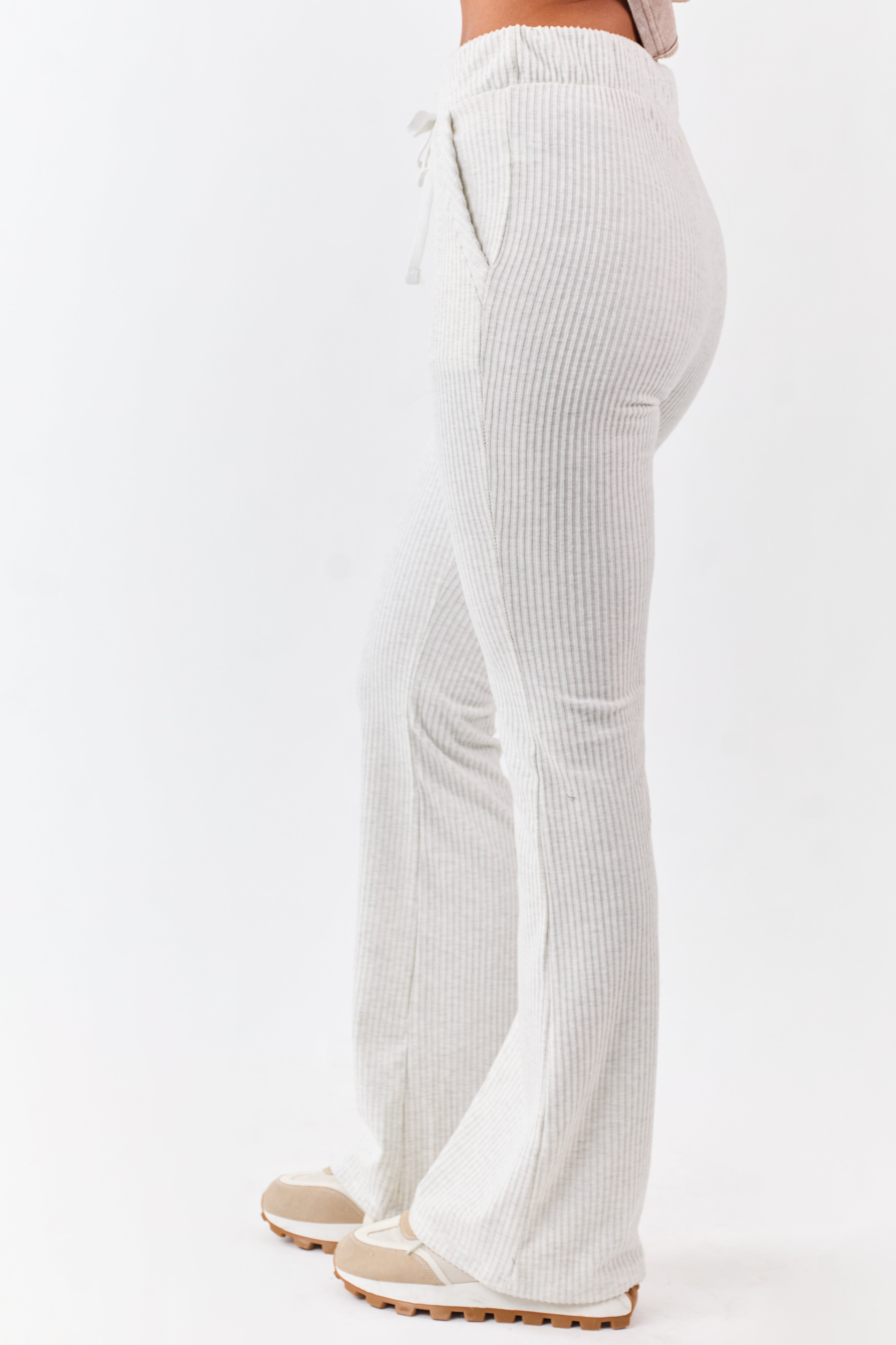 Cloud Grey Soft Knit Drawstring Flare Pants