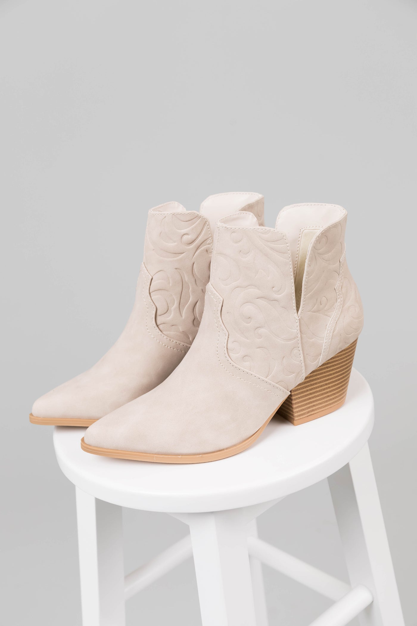 Coconut Pointed Toe Side Slit Western Booties