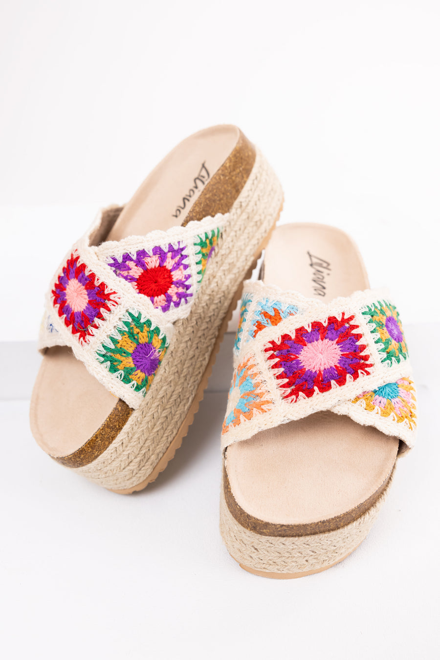 Cream Multicolor Crochet Espadrille Sandals