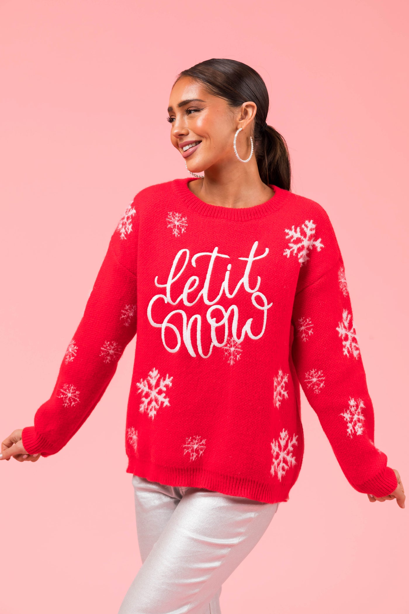 Crimson 'Let it Snow' Snowflake Knit Sweater