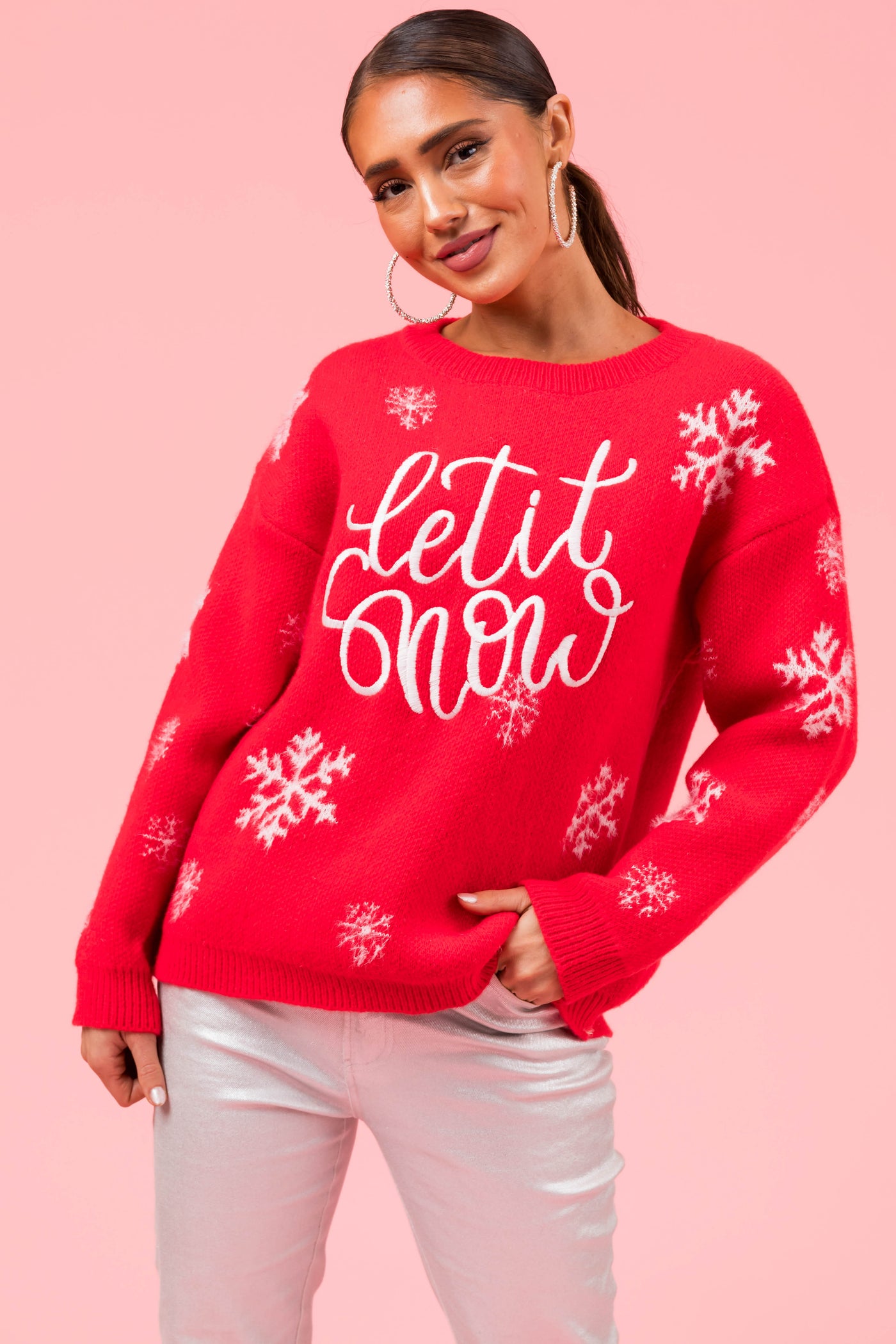 Crimson 'Let it Snow' Snowflake Knit Sweater