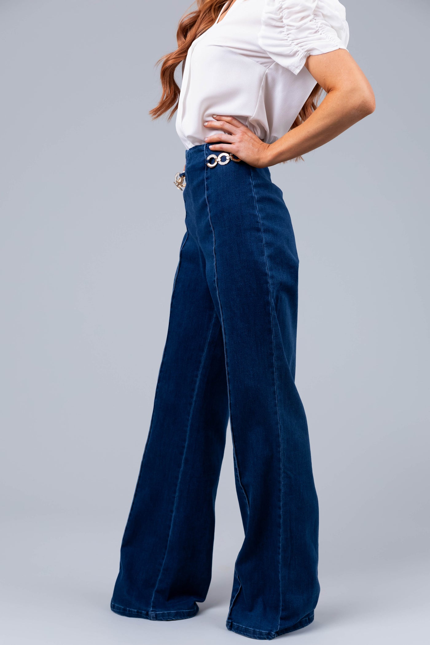 Dark Wash High Waisted Jeans with Front Seam