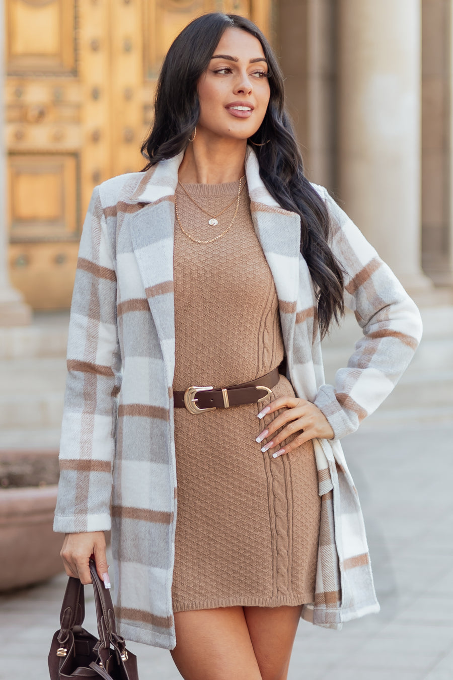 grey plaid blazer dress ZARA Stunning Lined PLAID Check *sz M* JEWEL BUTTON GRAY BLACK BLAZER DRESS RARE