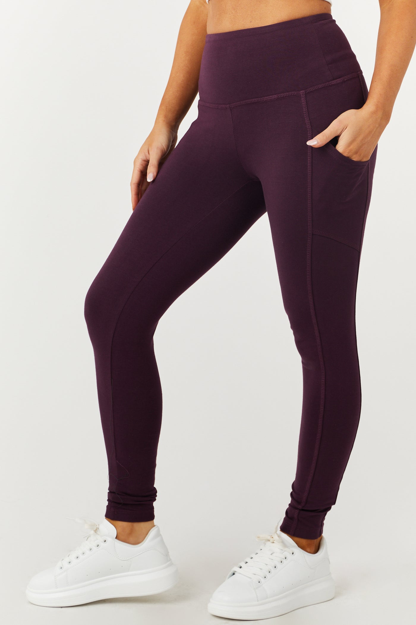 Eggplant Cotton Leggings with Pockets