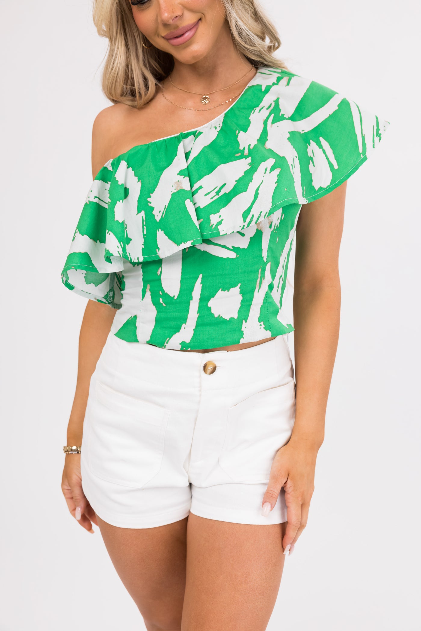 Flying Tomato Kelly Green Abstract Print Top