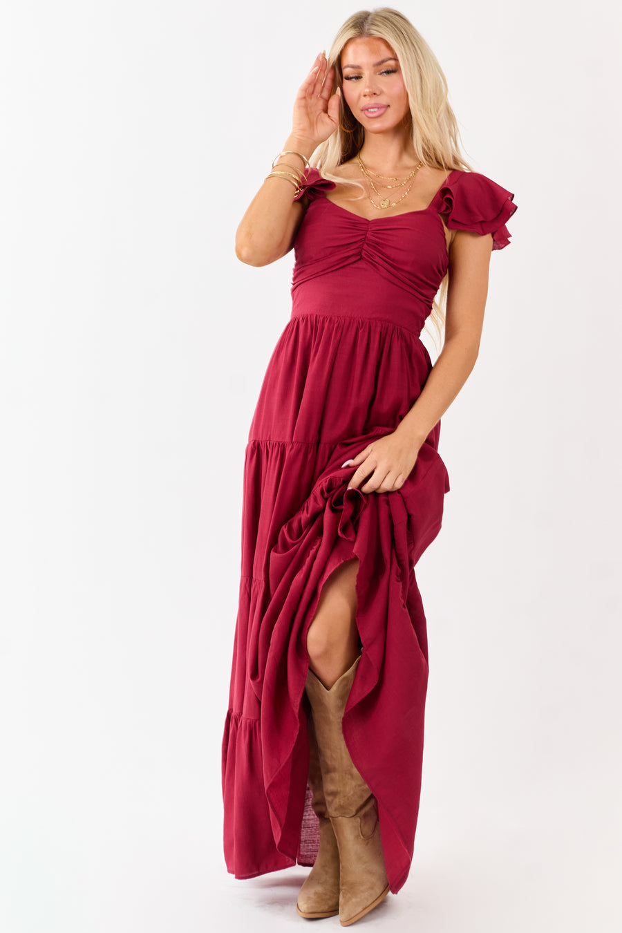 Flying Tomato Maroon Tiered Maxi Dress | Lime Lush Boutique Flying Tomato Maroon Tiered Maxi Dress | Lime Lush Boutique