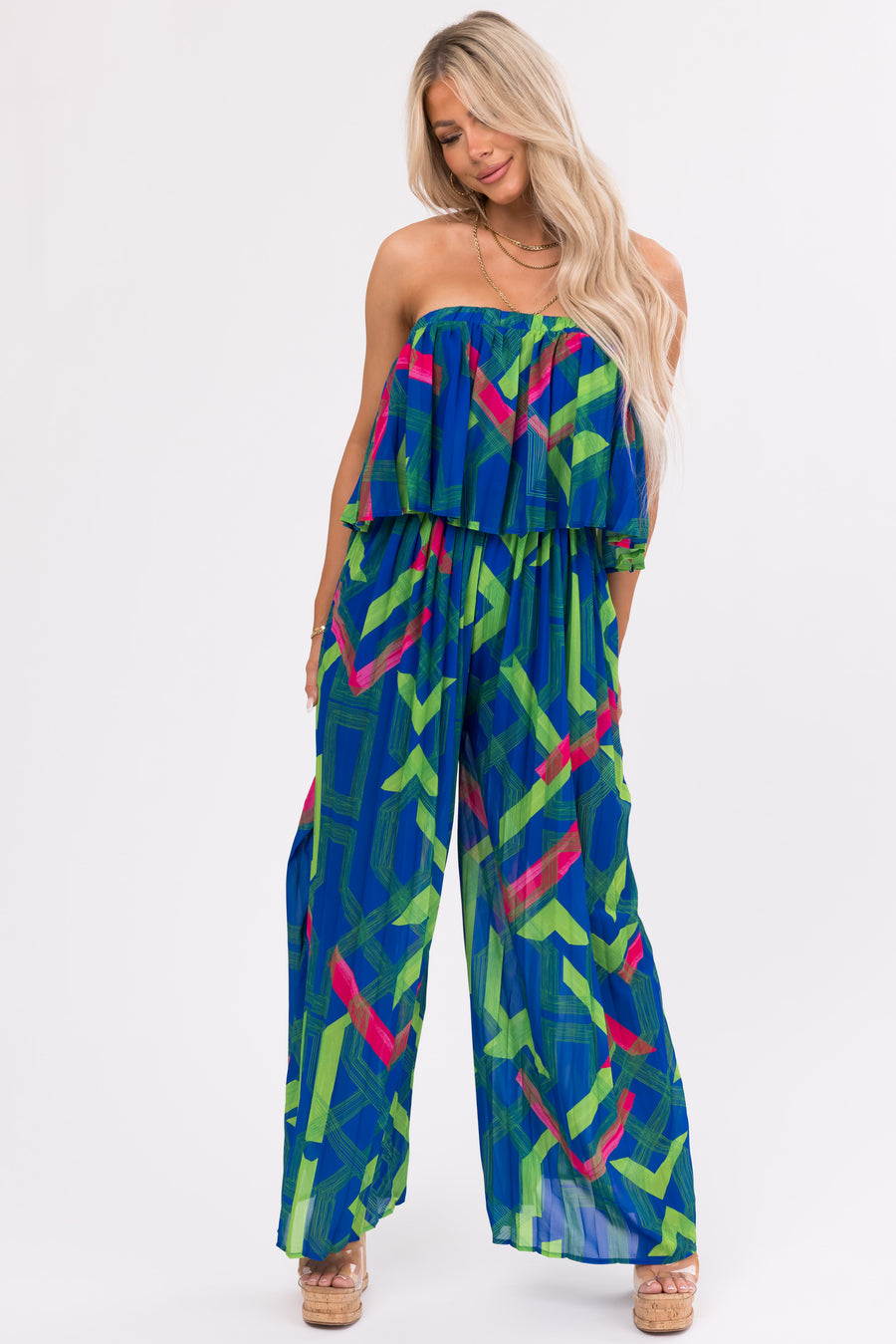 Flying Tomato Royal Blue Strapless Jumpsuit