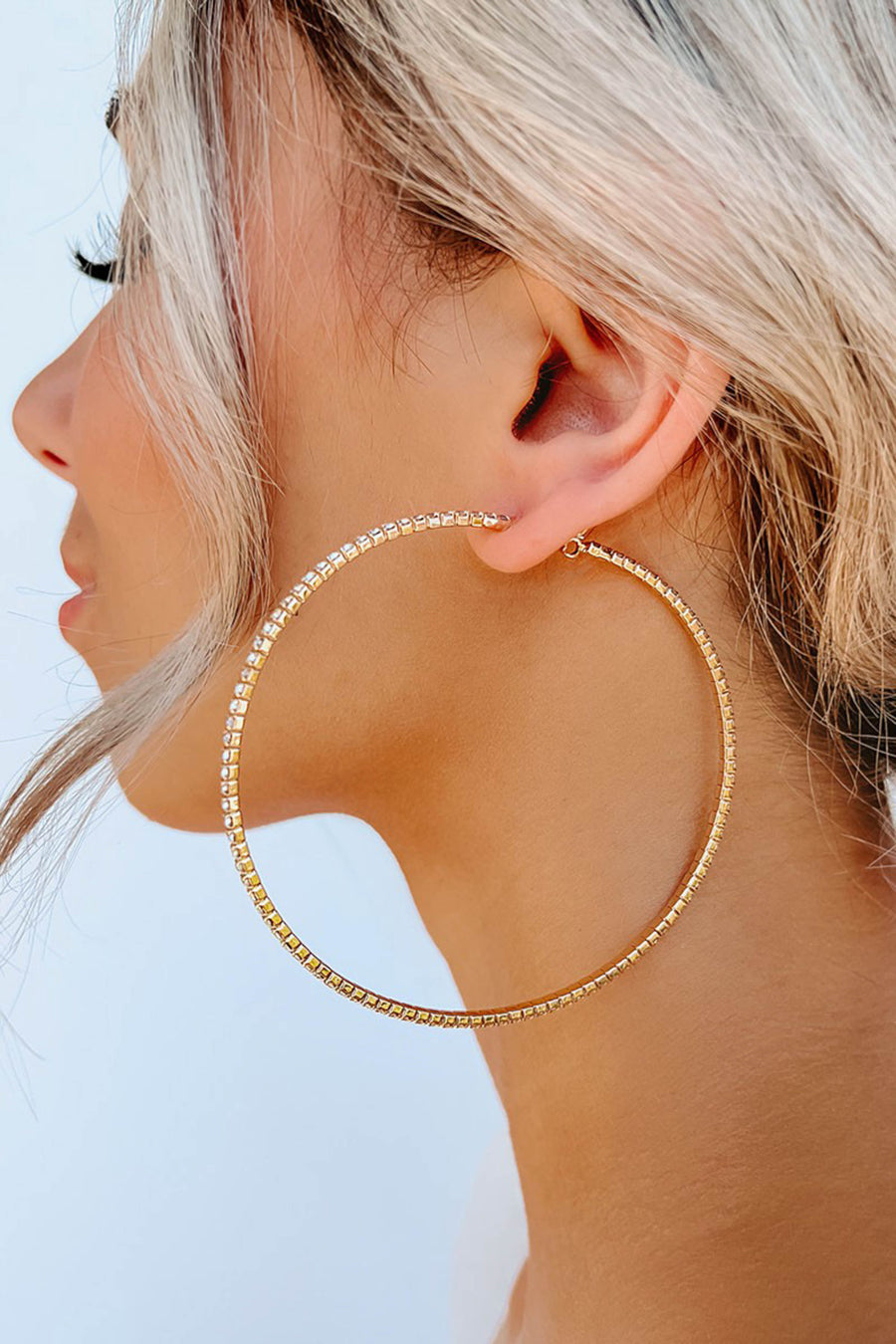 Gold Silver Rhinestone Large Hoop Earrings