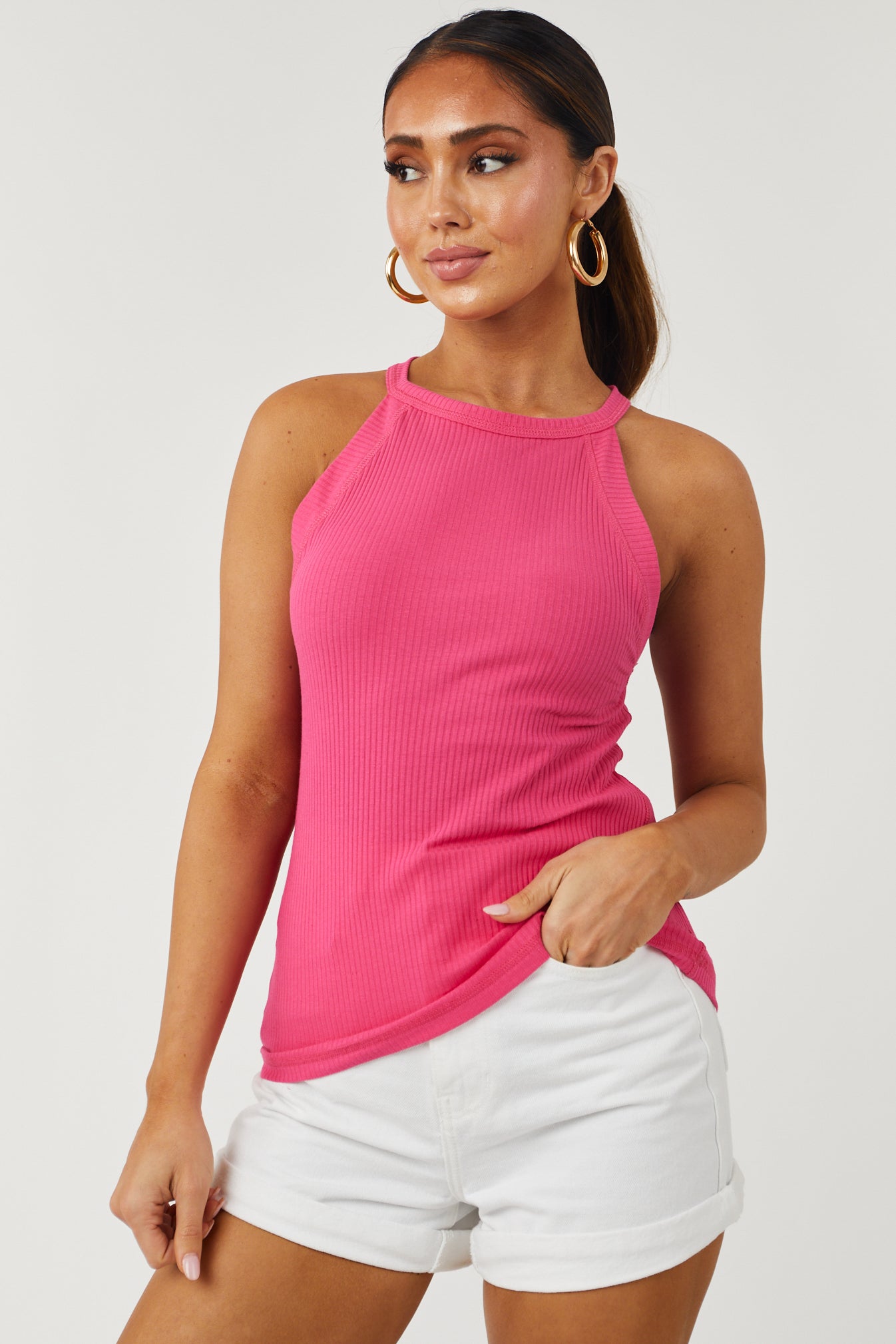 arbejdsløshed farmaceut gæld Hot Pink Halter Neck Ribbed Tank Top | Lime Lush