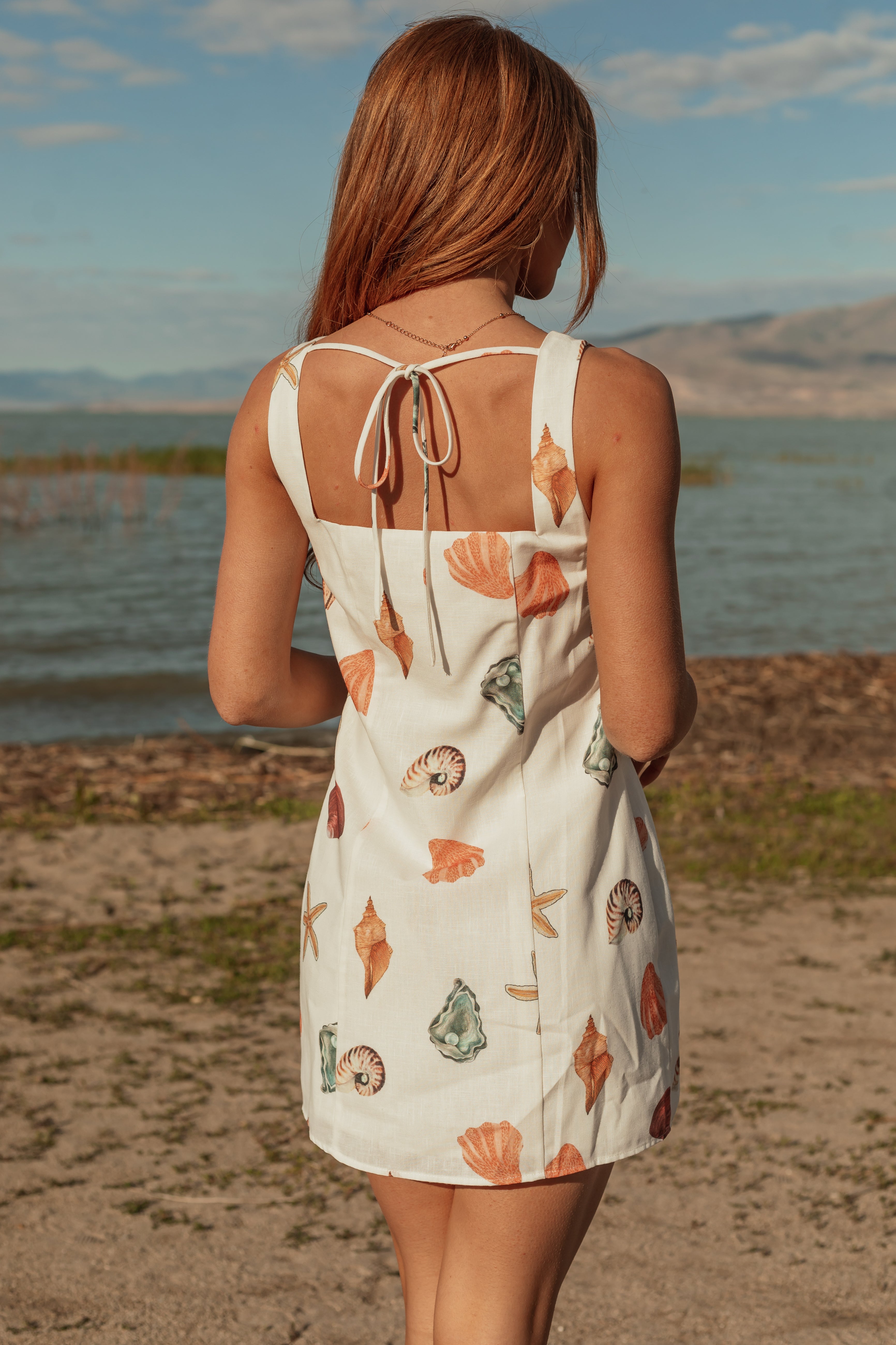Ivory Nautical Print Square Neck Mini Dress