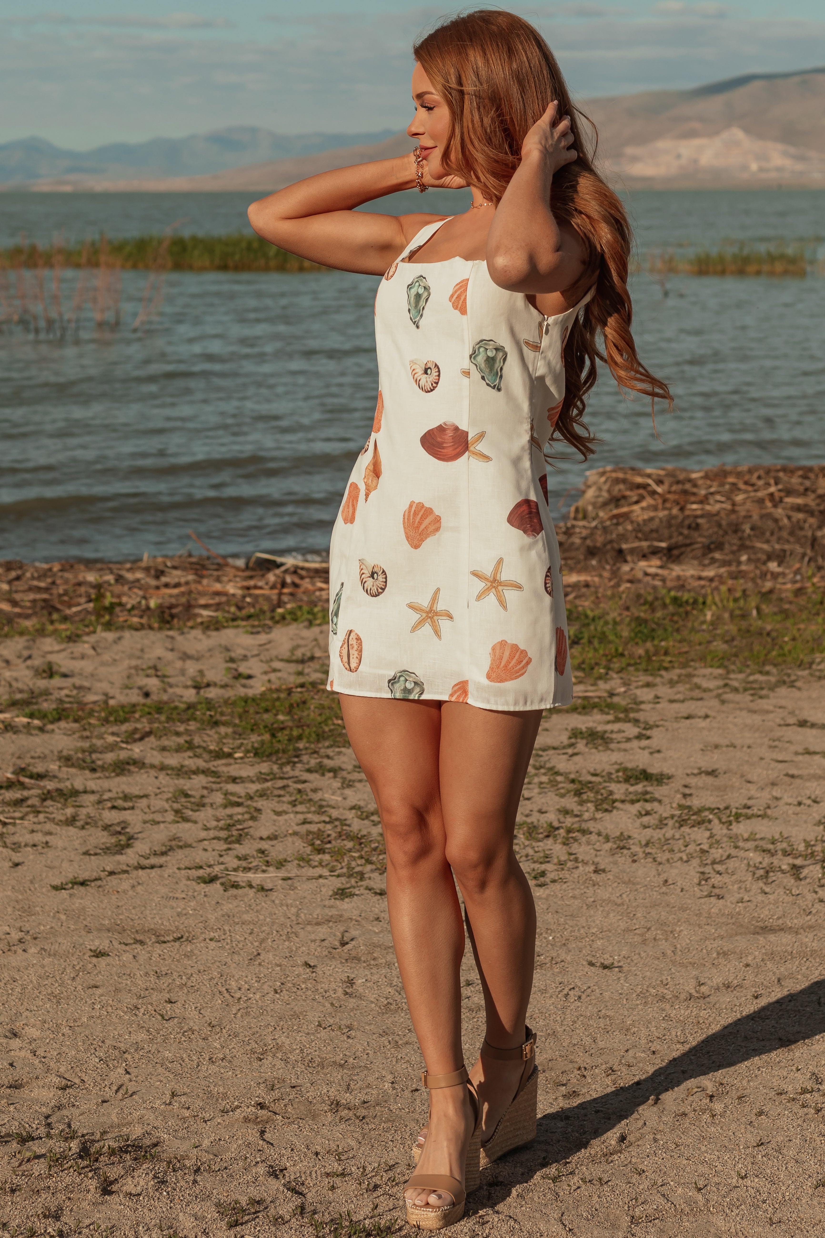 Ivory Nautical Print Square Neck Mini Dress