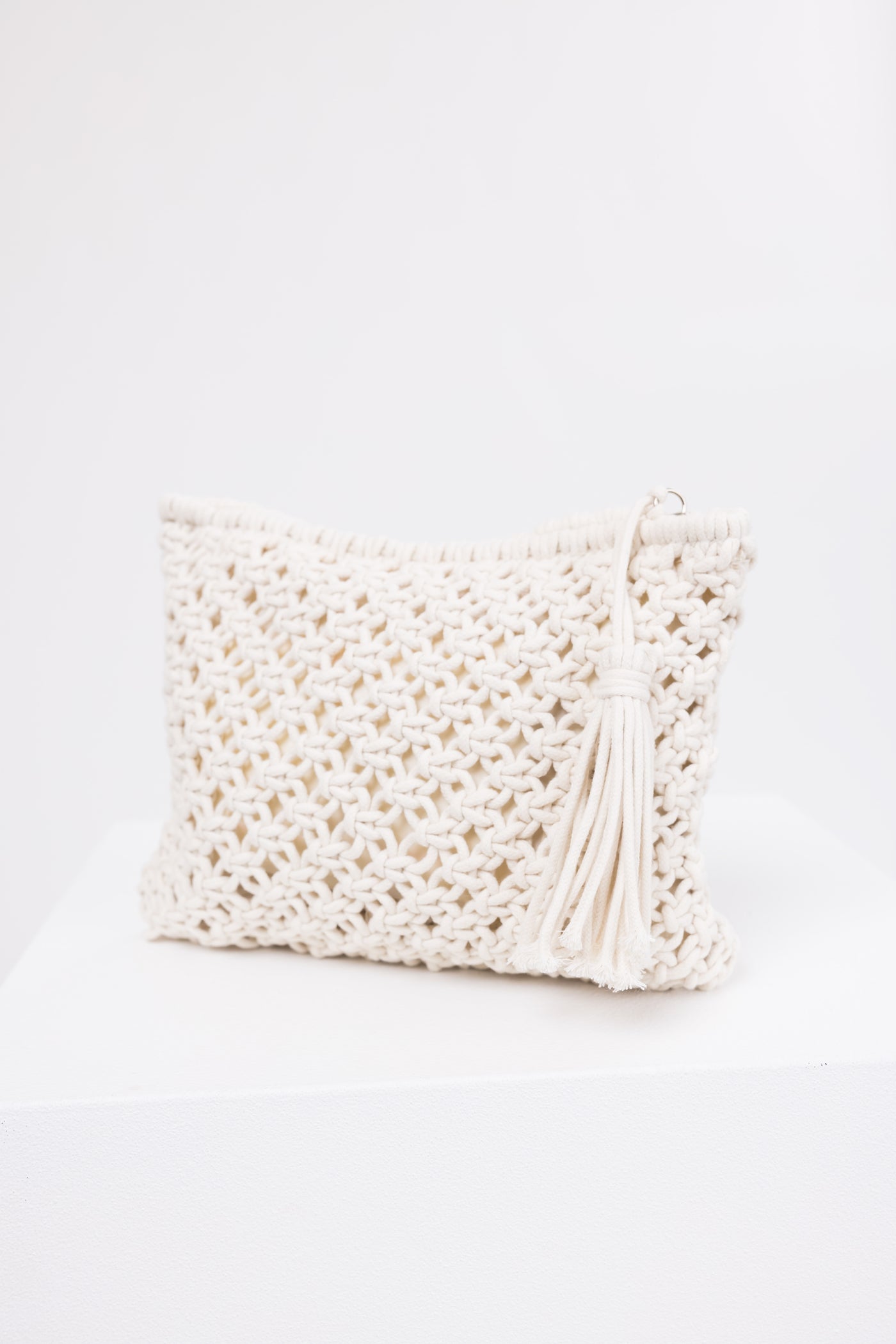 Ivory Crochet Clutch Tassel Purse